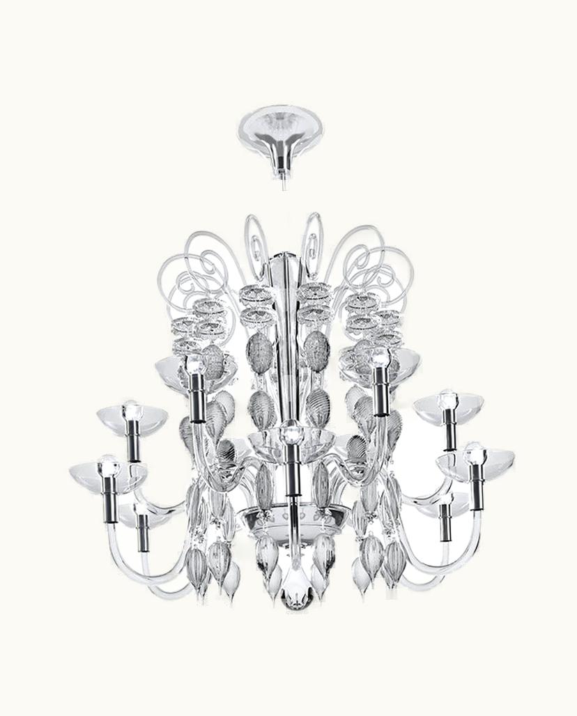 Carlo Scarpa Carlo Scarpa 21st Century Carlo Scarpa 99.37, 12-Light Chandeliers In Crystal
