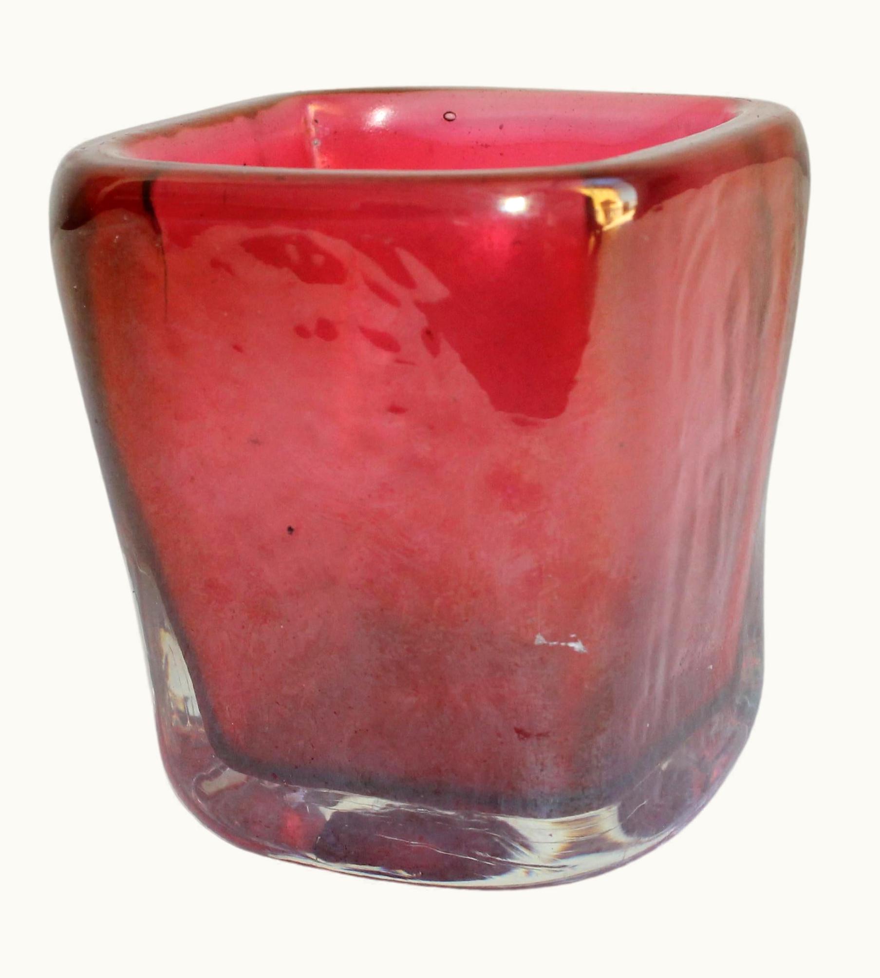 Carlo Scarpa Carlo Scarpa Venini By Carlo Scarpa Red Iridescent Sommerso Glass Vase, Murano Italy 1930's