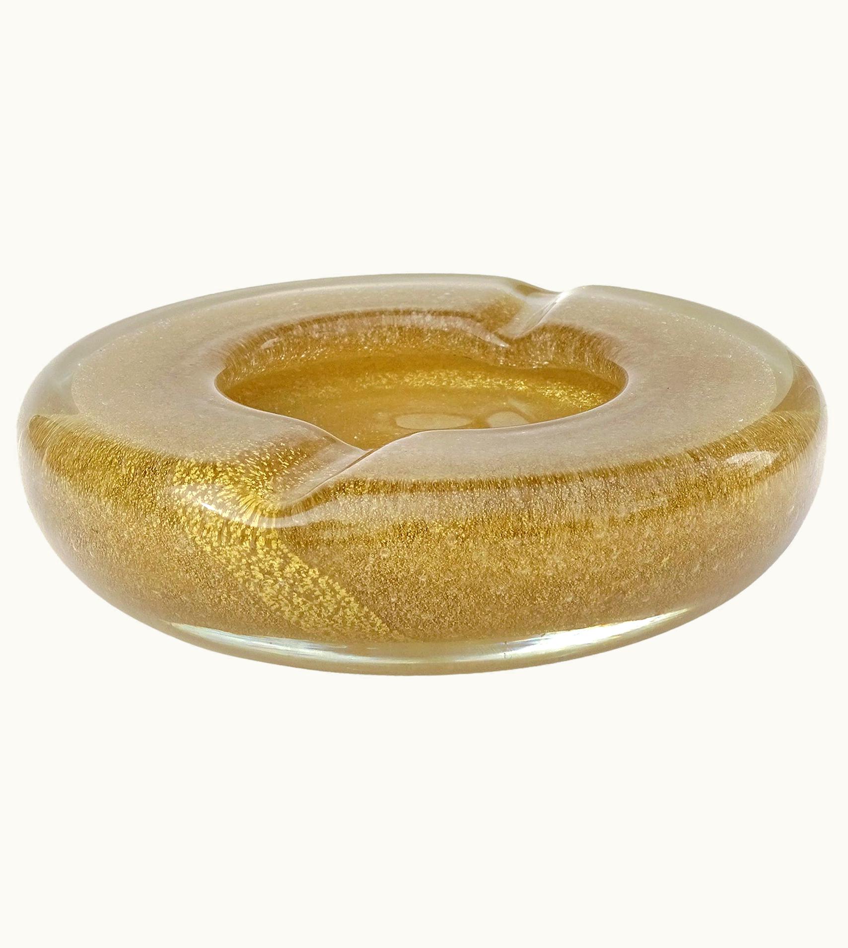 Carlo Scarpa Carlo Scarpa Venini Murano Signed Bollicine Gold Leaf Italian Art Glass Ashtray