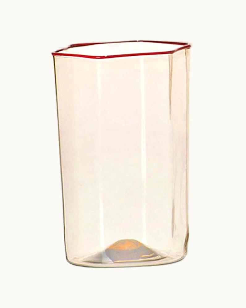 Carlo Scarpa Carlo Scarpa Venini Esagonale Acqua Water Glass In Straw Yellow & Coral By Carlo Scarpa