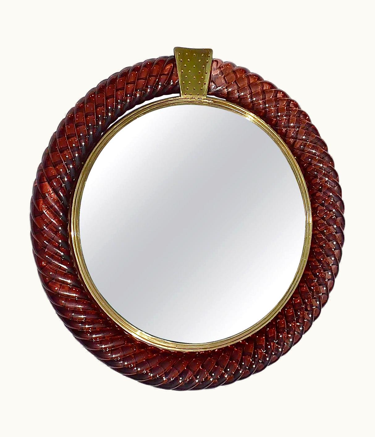 Carlo Scarpa Carlo Scarpa Rare Carlo Scarpa Venini Treccia Round Wall Mirror Brass Murano Glass, 1936