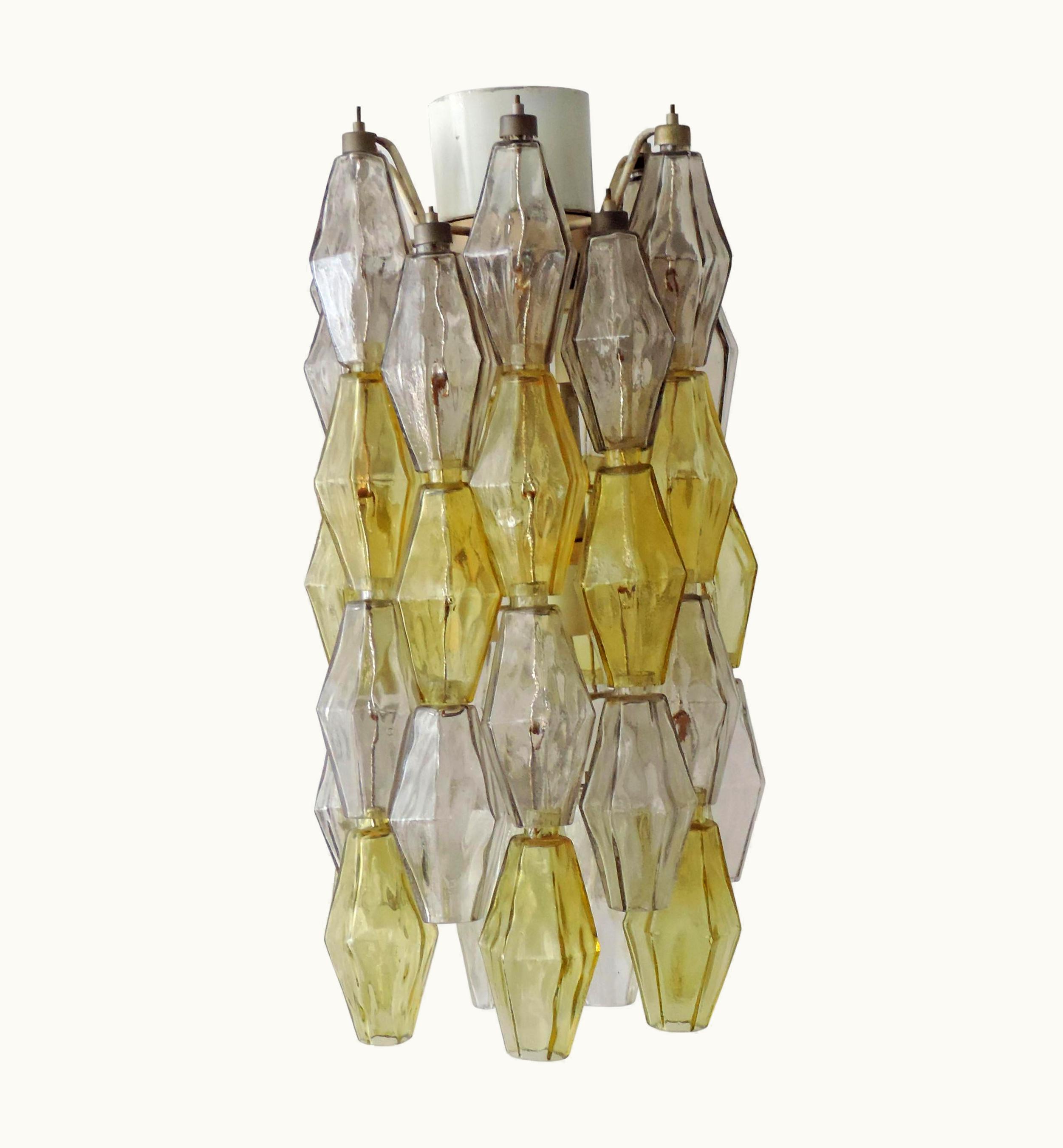Carlo Scarpa Carlo Scarpa Poliedri Ceiling Lamp For Venini In Yellow And Grey, Italy 1950s