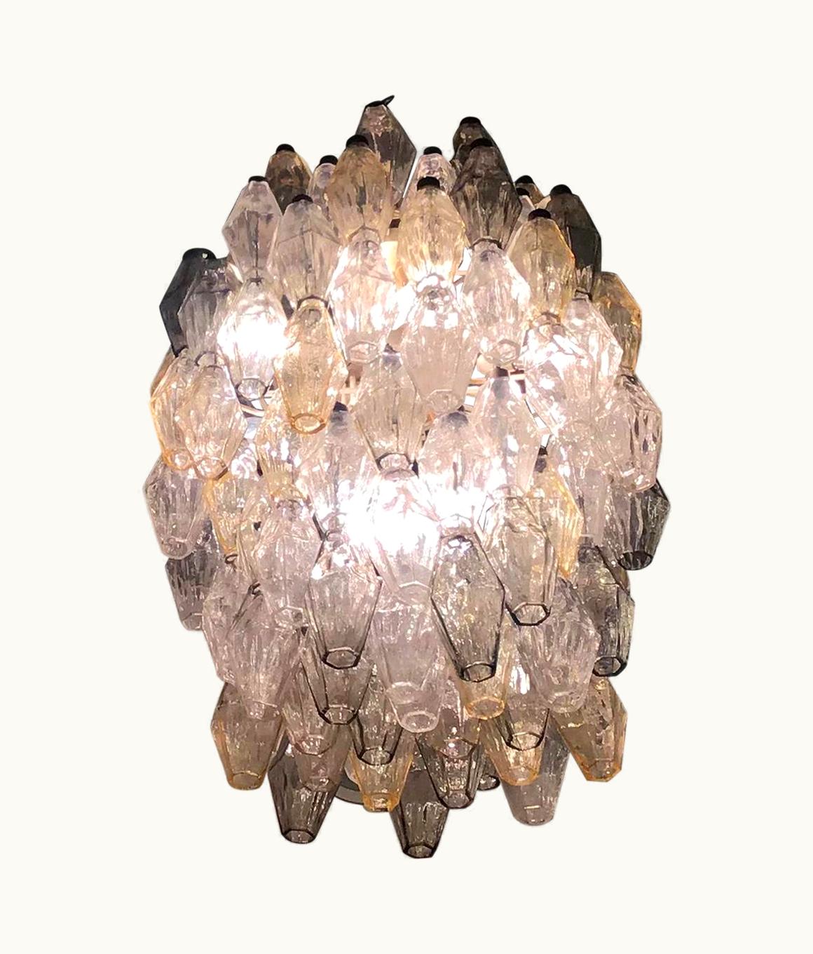 Carlo Scarpa Carlo Scarpa VENINI "Carlo Scarpa " Poliedri. Chandelier Brass Murano Glass Iron 1955 Italy