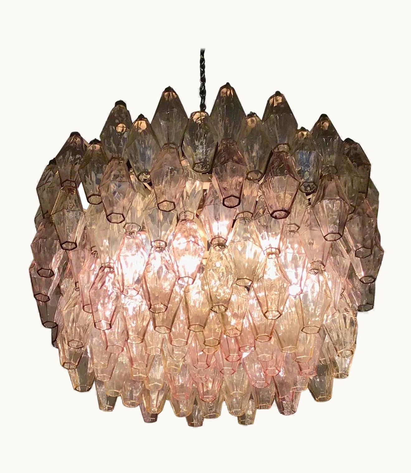 Carlo Scarpa Carlo Scarpa Venini Carlo Scarpa Chandelier Murano Glass Brass Poliedri, 1950, Italy