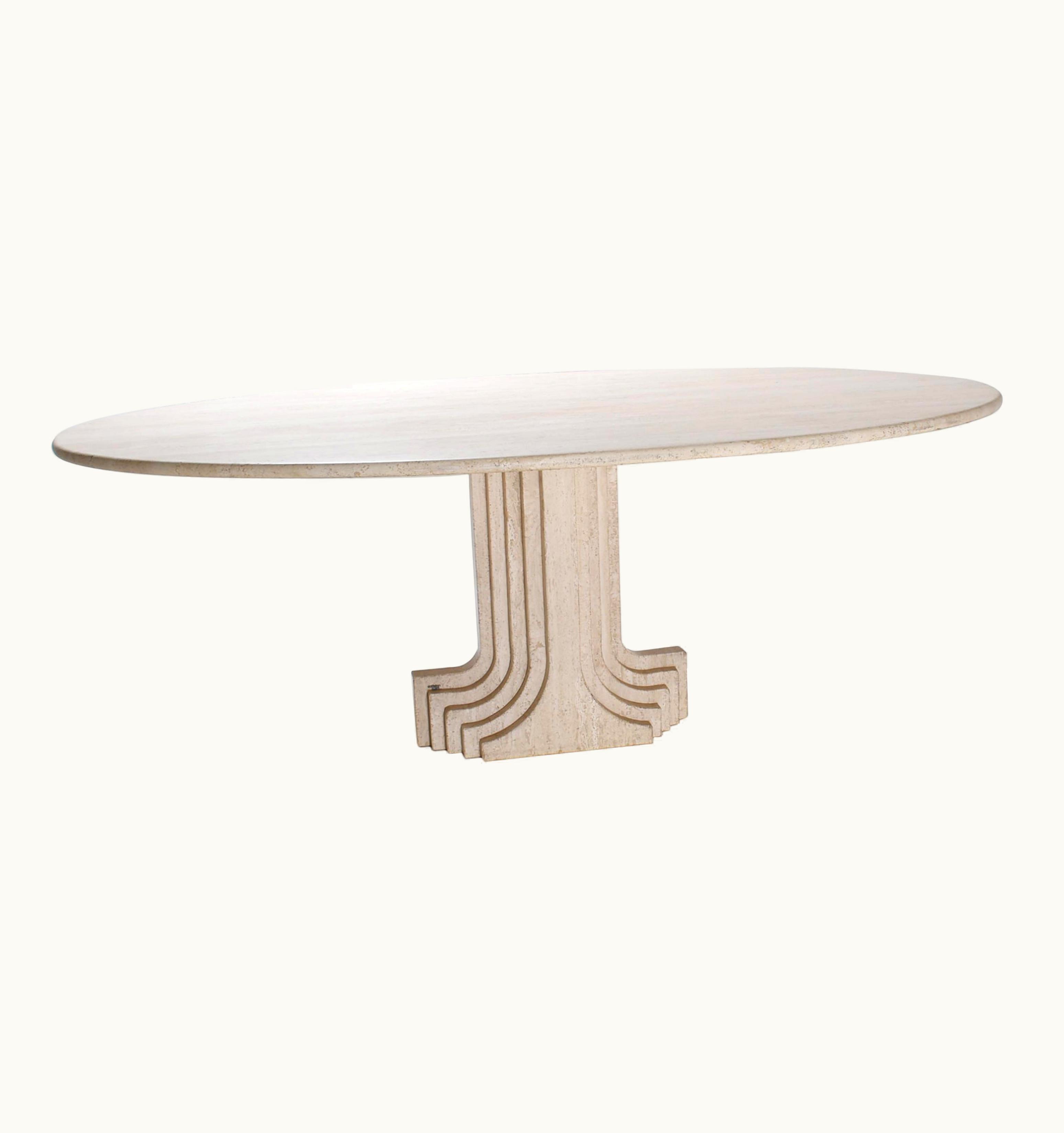 Carlo Scarpa Carlo Scarpa Mid-Century Modern Carlo Scarpa Cream Travertine Pedestal Dining Table, 1970