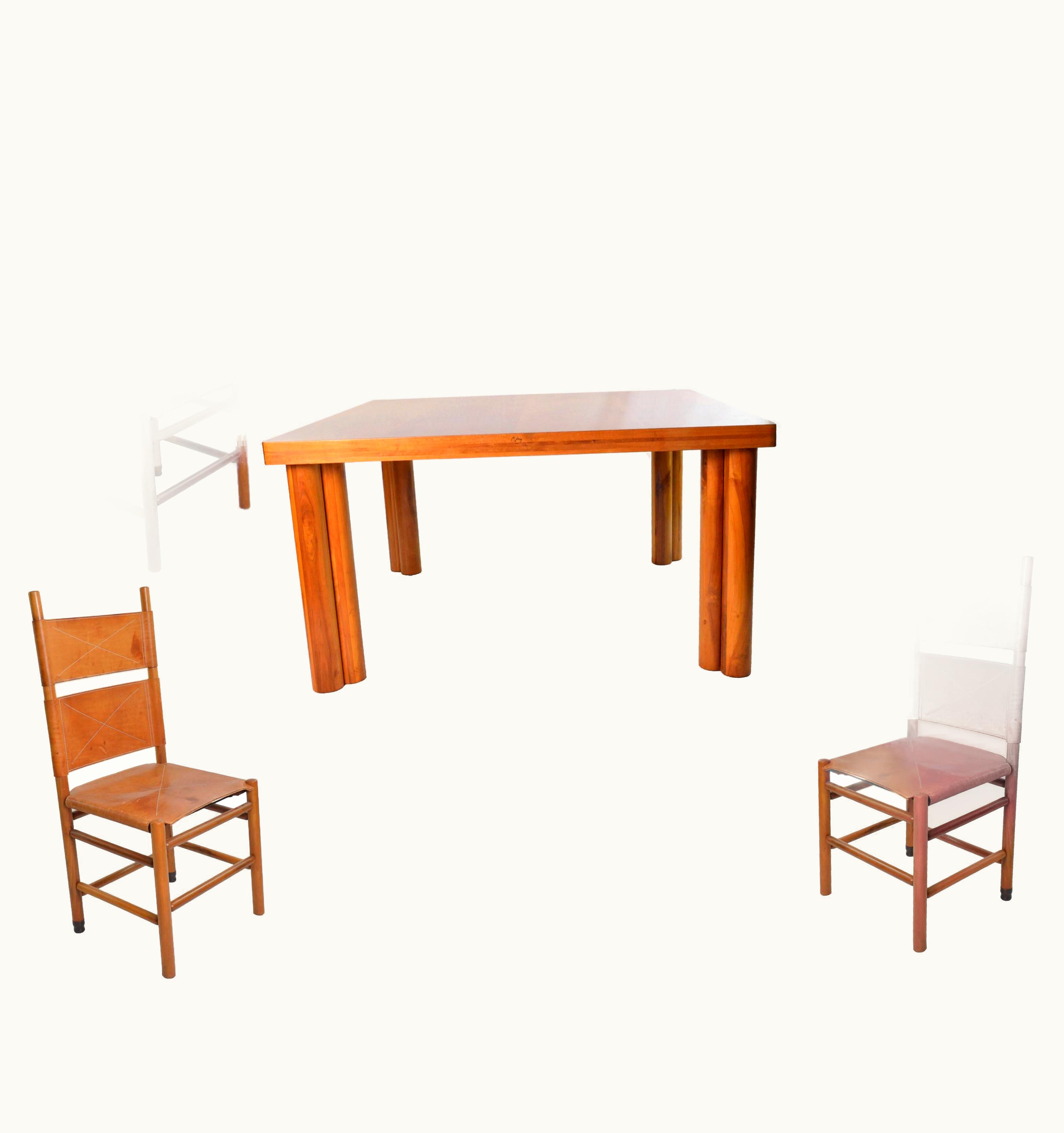 Carlo Scarpa Carlo Scarpa Walnut Wood Scuderia Table And Kentucky Chairs For Bernini, 1970s