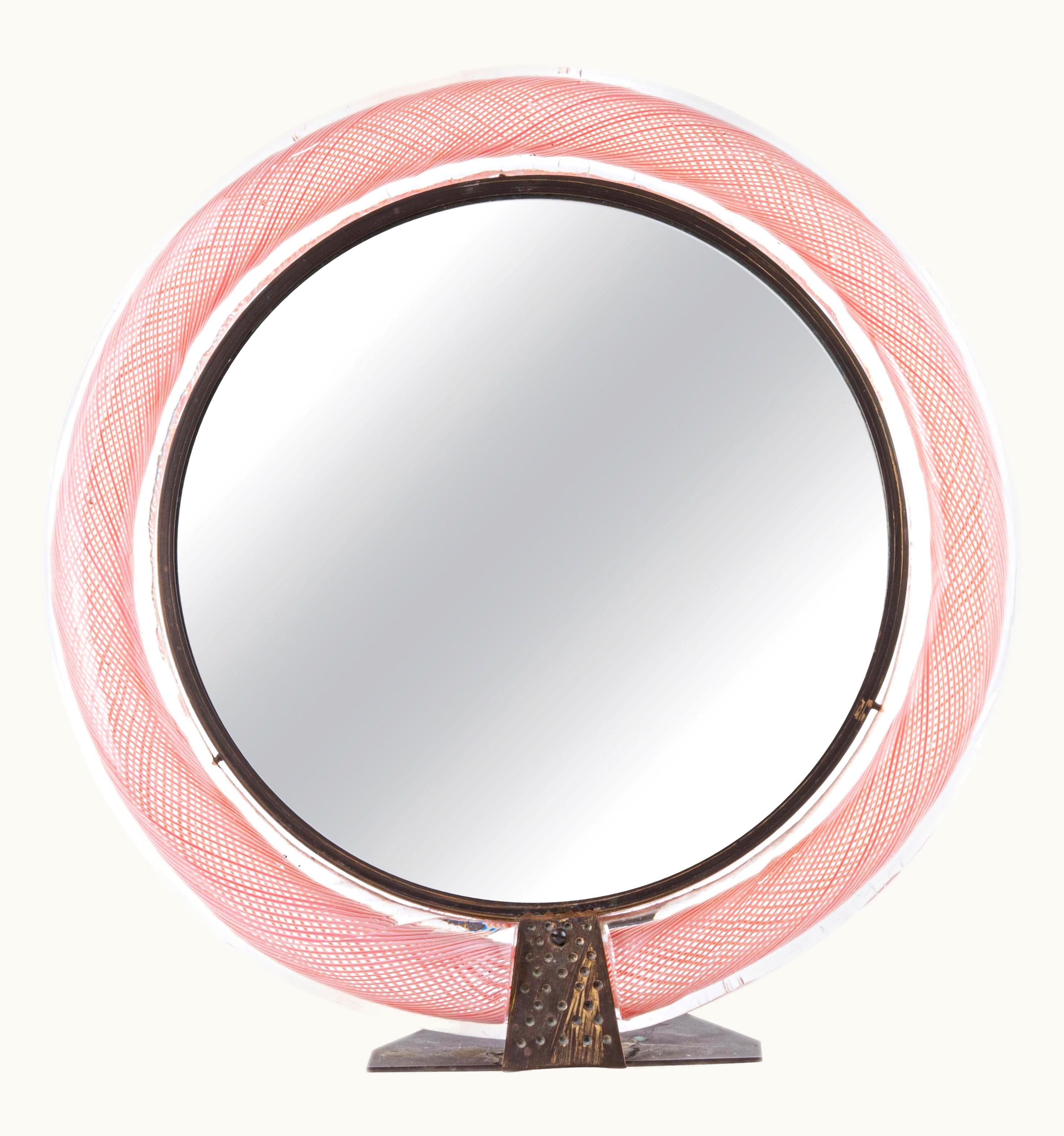 Carlo Scarpa Carlo Scarpa Mezza Filigrana Vanity Mirror For Venini, Circa 1935