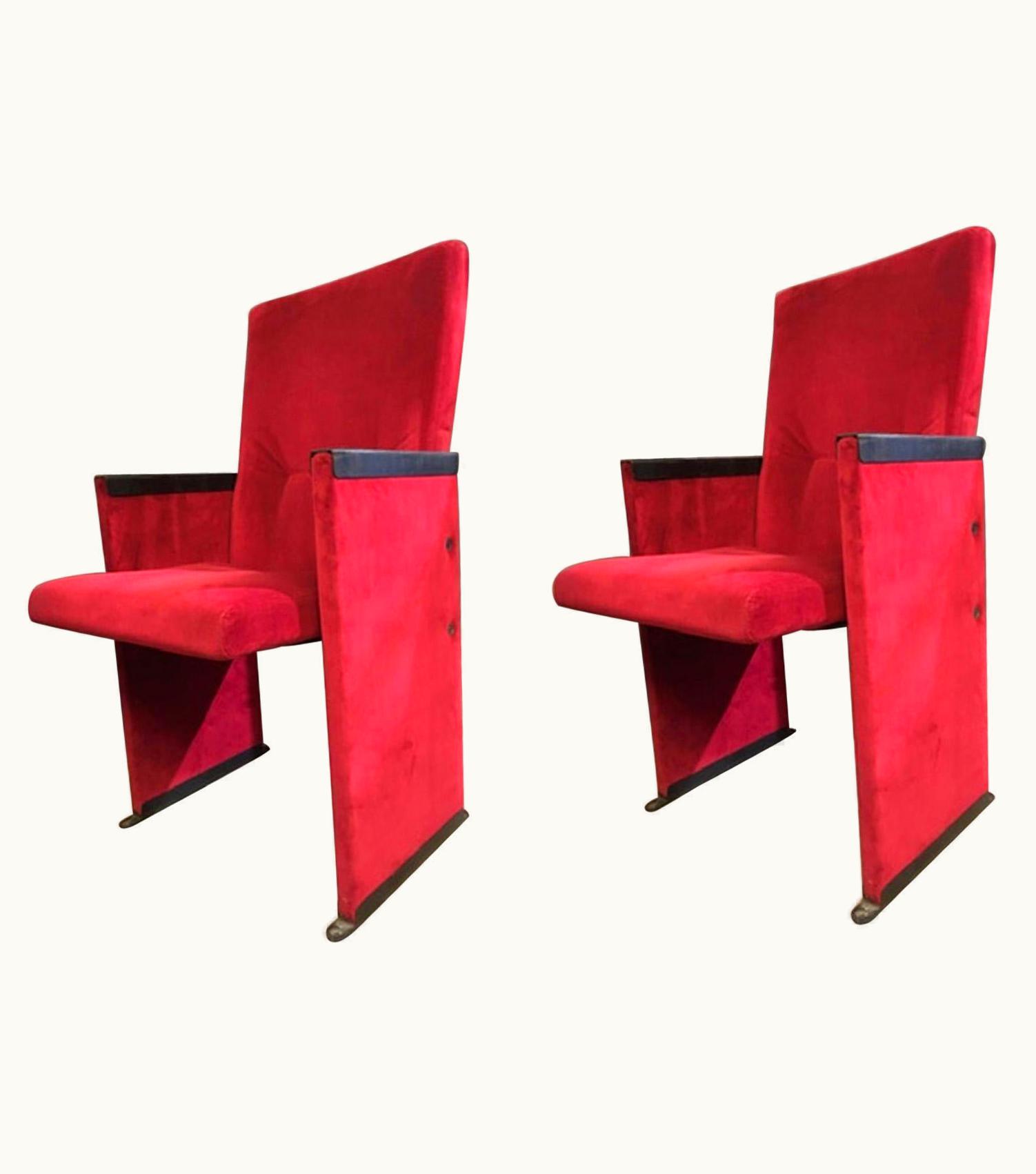 Carlo Scarpa Carlo Scarpa Italy 1960 Carlo Scarpa Design Pair Of Red Velvet Armchairs For Auditorium