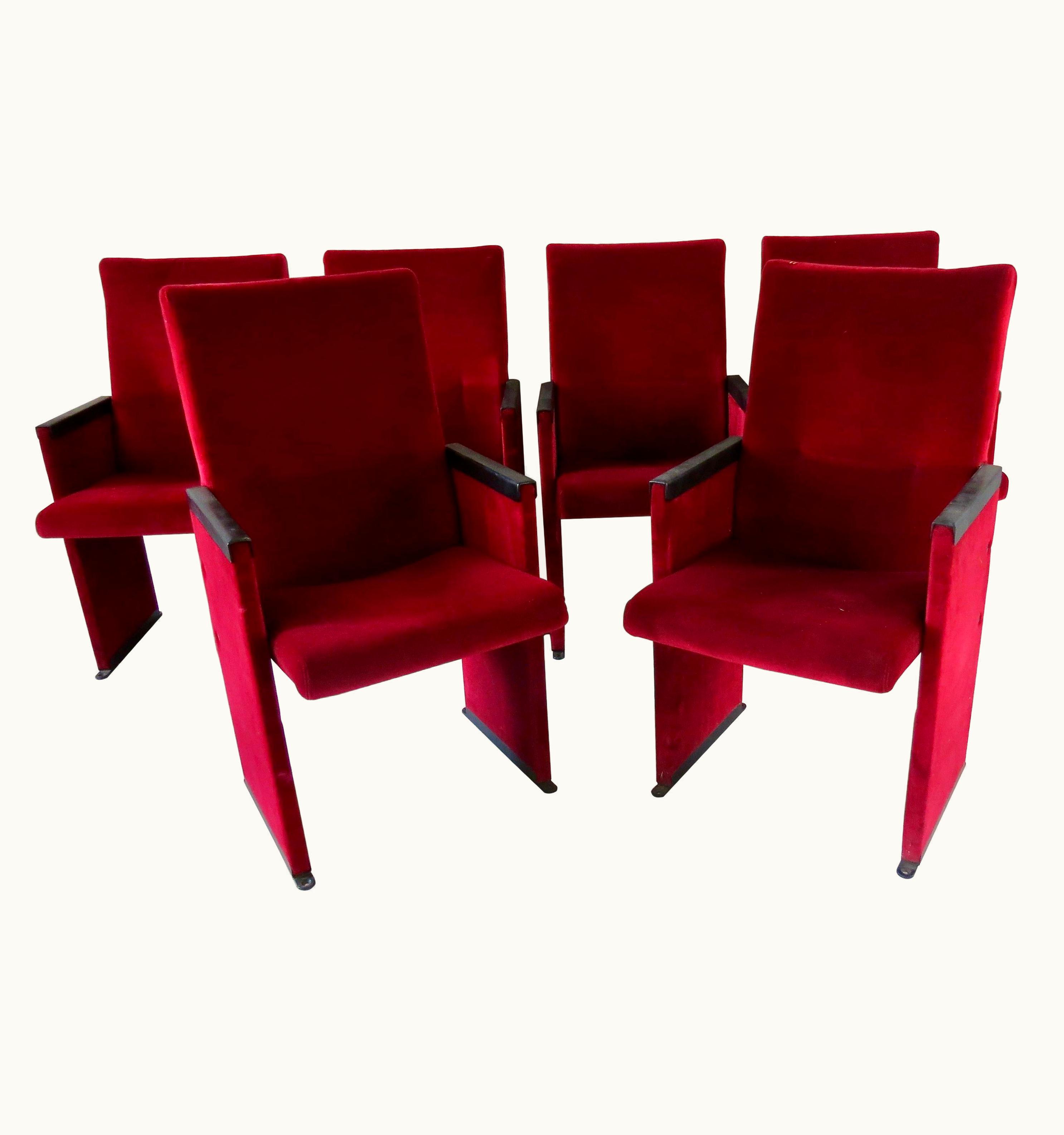 Carlo Scarpa Carlo Scarpa Set Of 12 Red Velvet Carlo Scarpa Theatre Chairs, From The Auditorium Roma, 1960