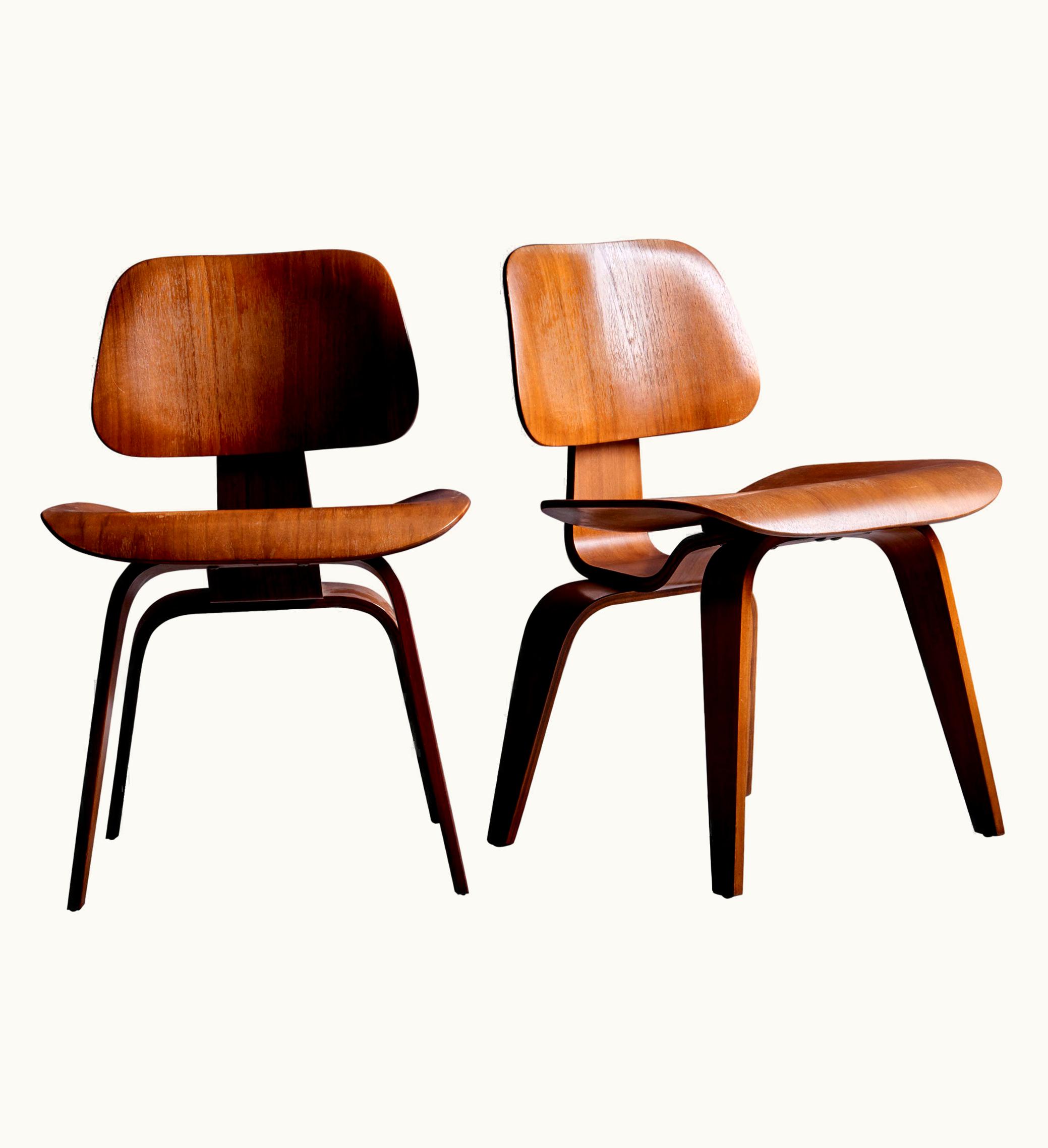Charles and Ray Eames Charles and Ray Eames Set Of Two Eames DCW Lounge Chairs In Walnut For Herman Miller, USA, 1950s