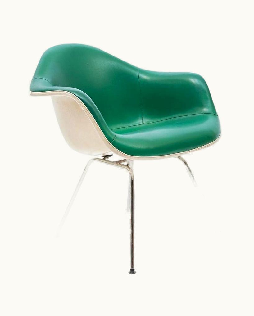 Charles and Ray Eames Charles and Ray Eames Green Leather 'Dax' Armchair By Charles & Ray Eames, 1960s