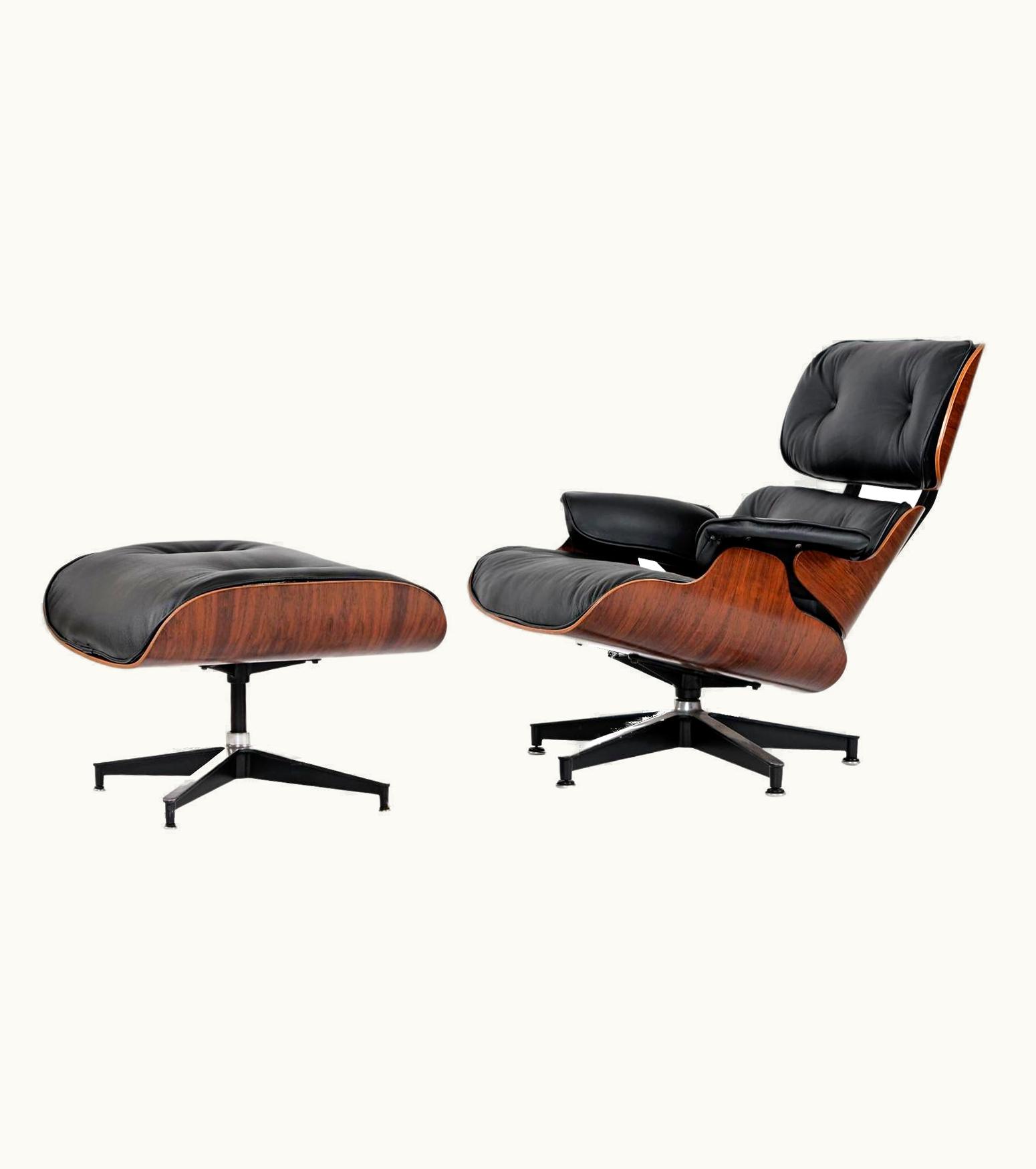 Charles and Ray Eames Early Rosewood Eames Lounge Chair And Ottoman By Herman Miller In Black Leather