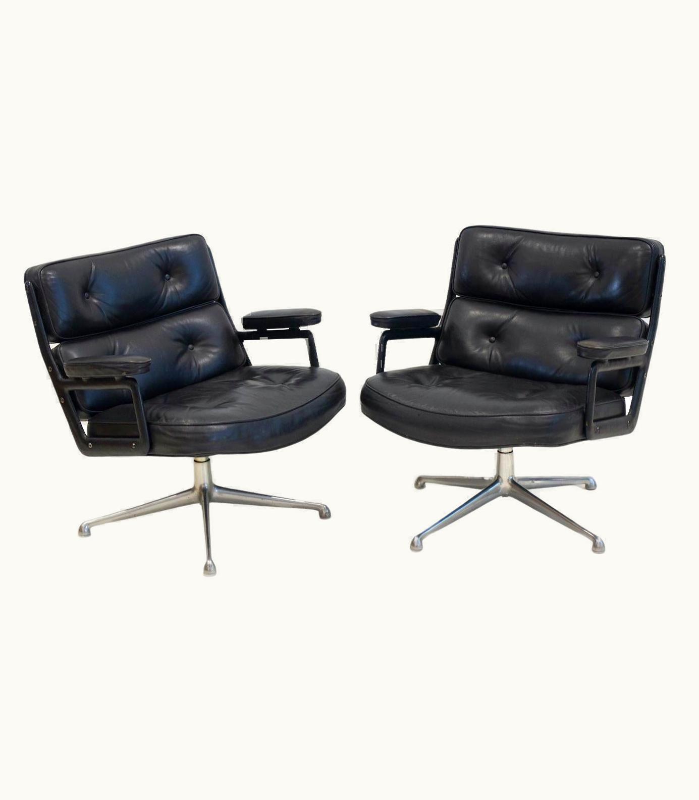 Charles and Ray Eames Pair Of Black Leather Executive Chairs By Charles And Ray Eames