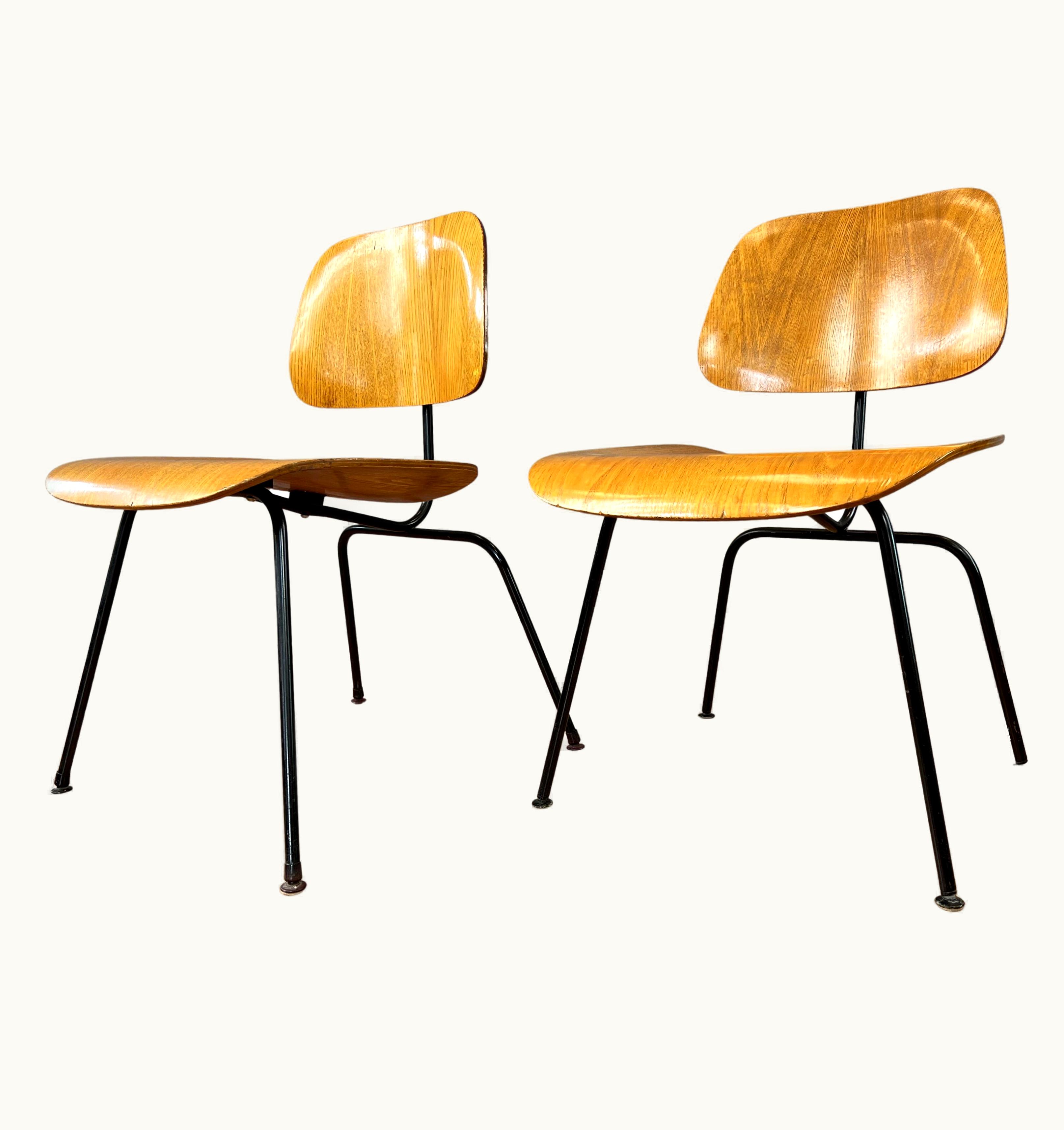 Charles and Ray Eames Charles and Ray Eames Pair Herman Miller, Charles & Ray Eames DCM Chairs W/Round Foil Label