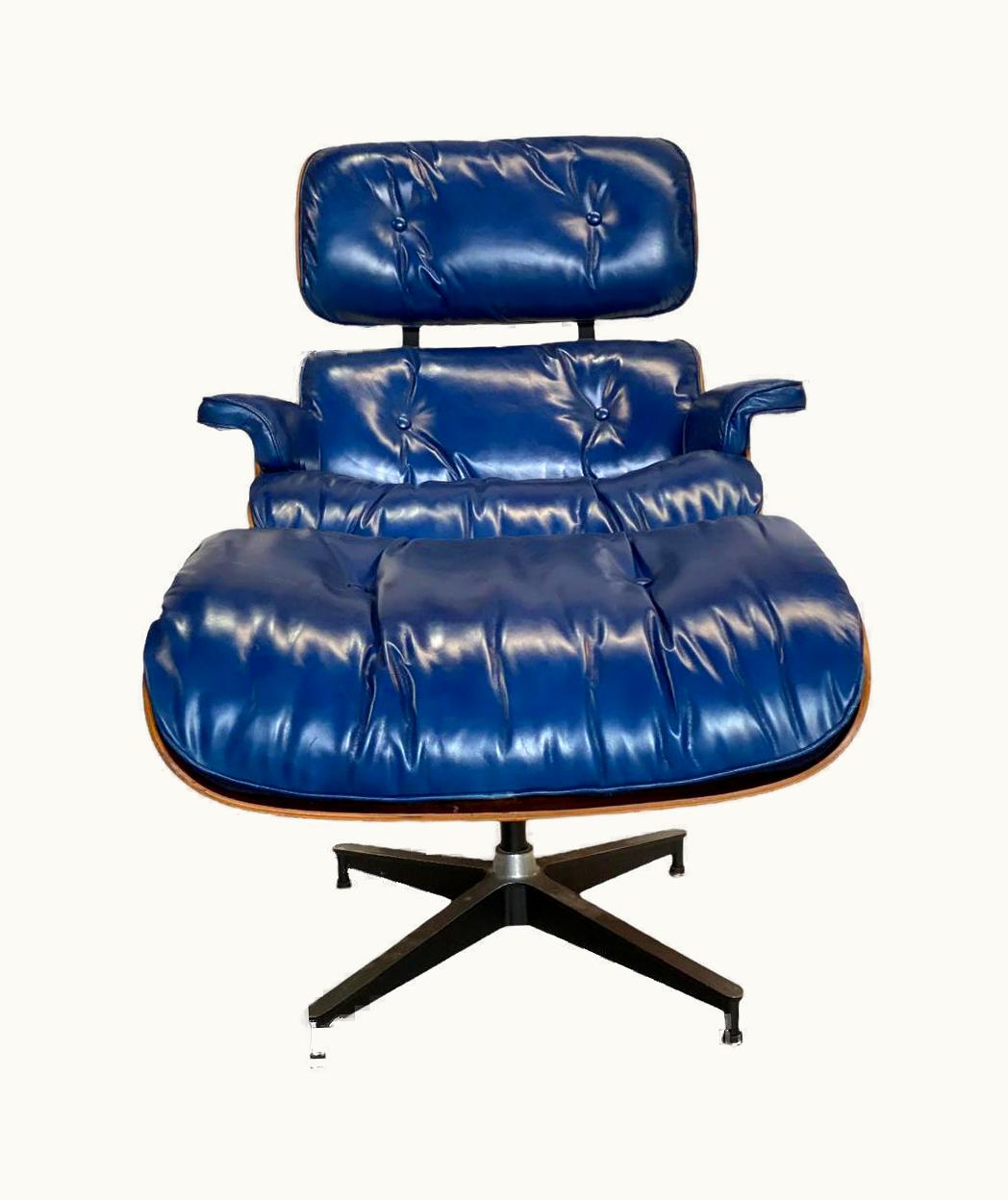 Charles and Ray Eames Herman Miller Eames Lounge Chair And Ottoman With Custom Deep Blue Leather