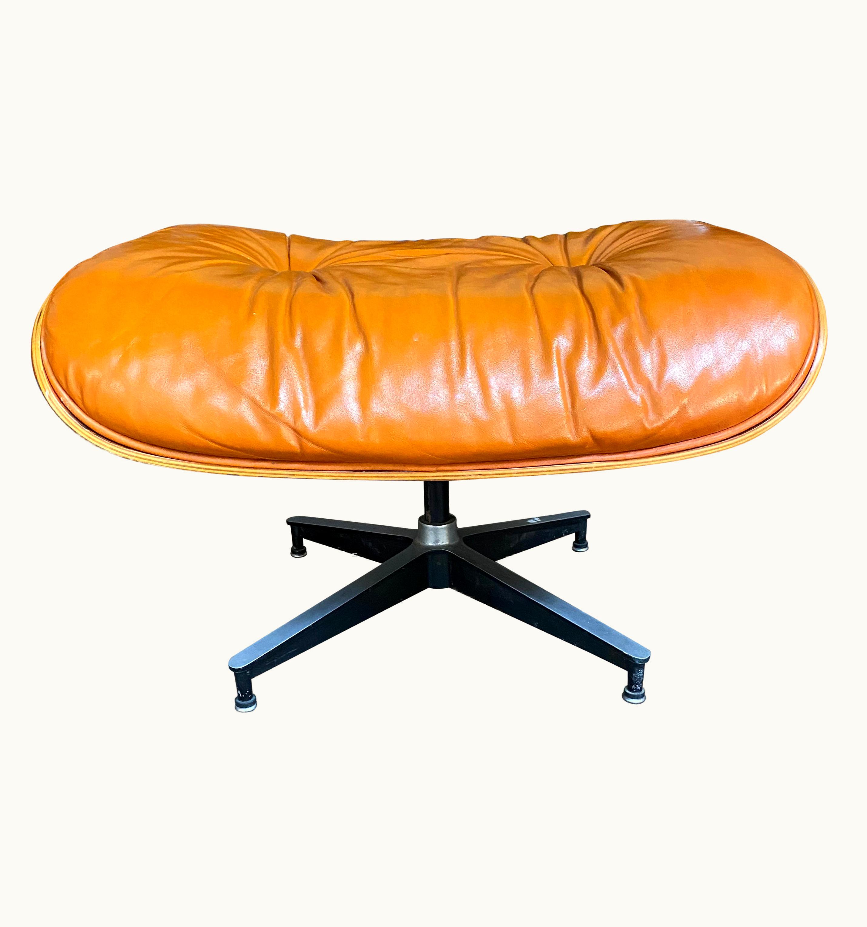 Charles and Ray Eames Rare Herman Miller Eames Ottoman With Burnt Orange Leather