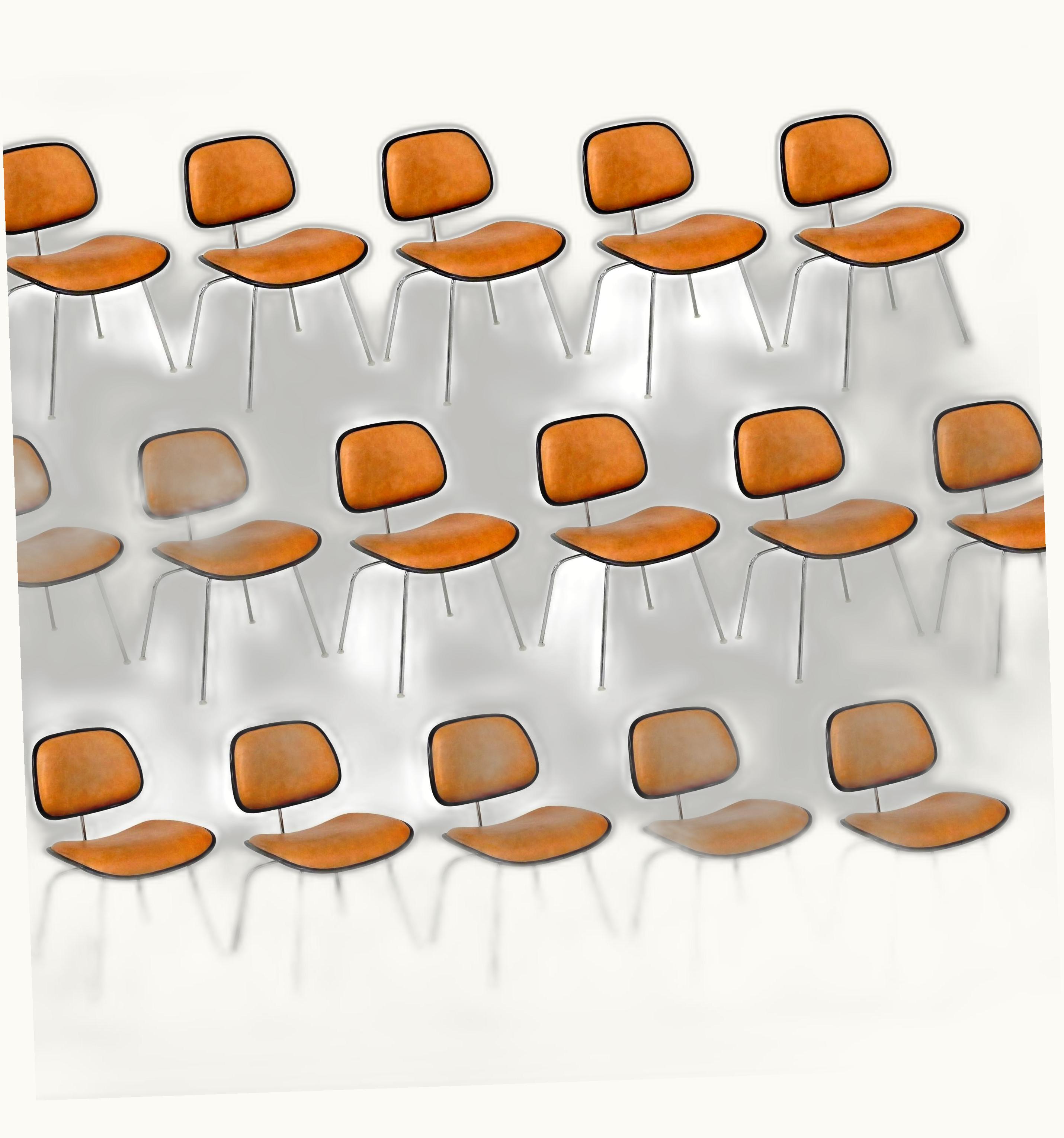 Charles and Ray Eames Set Of 16 Saddle Leather DCM Chairs By Eames For Herman Miller