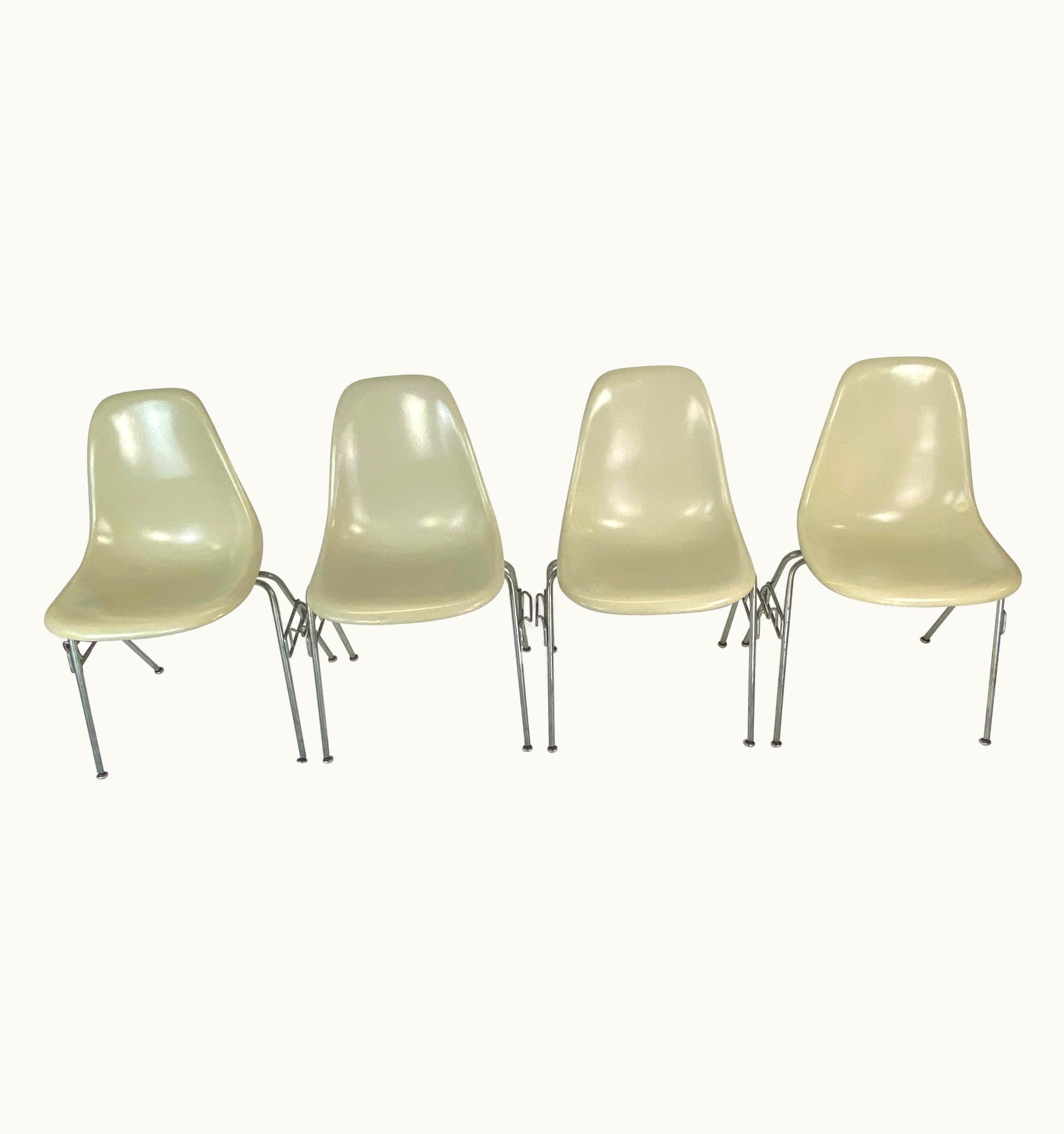 Charles and Ray Eames Set Of Four Eames Stackable DSS Dining Chairs By Herman Miller