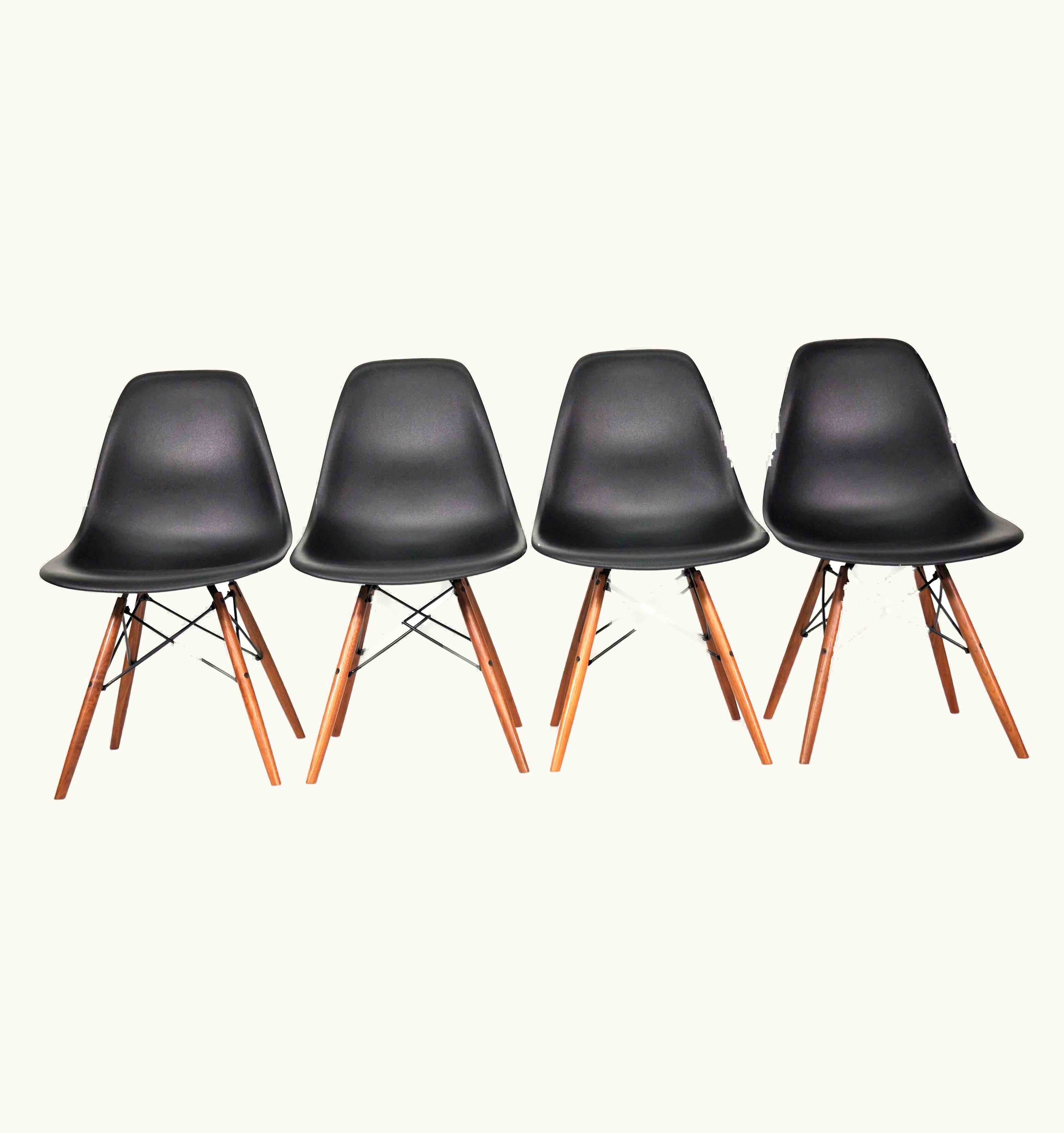 Charles and Ray Eames Four Eames Herman Miller Black DSW Dining Chairs