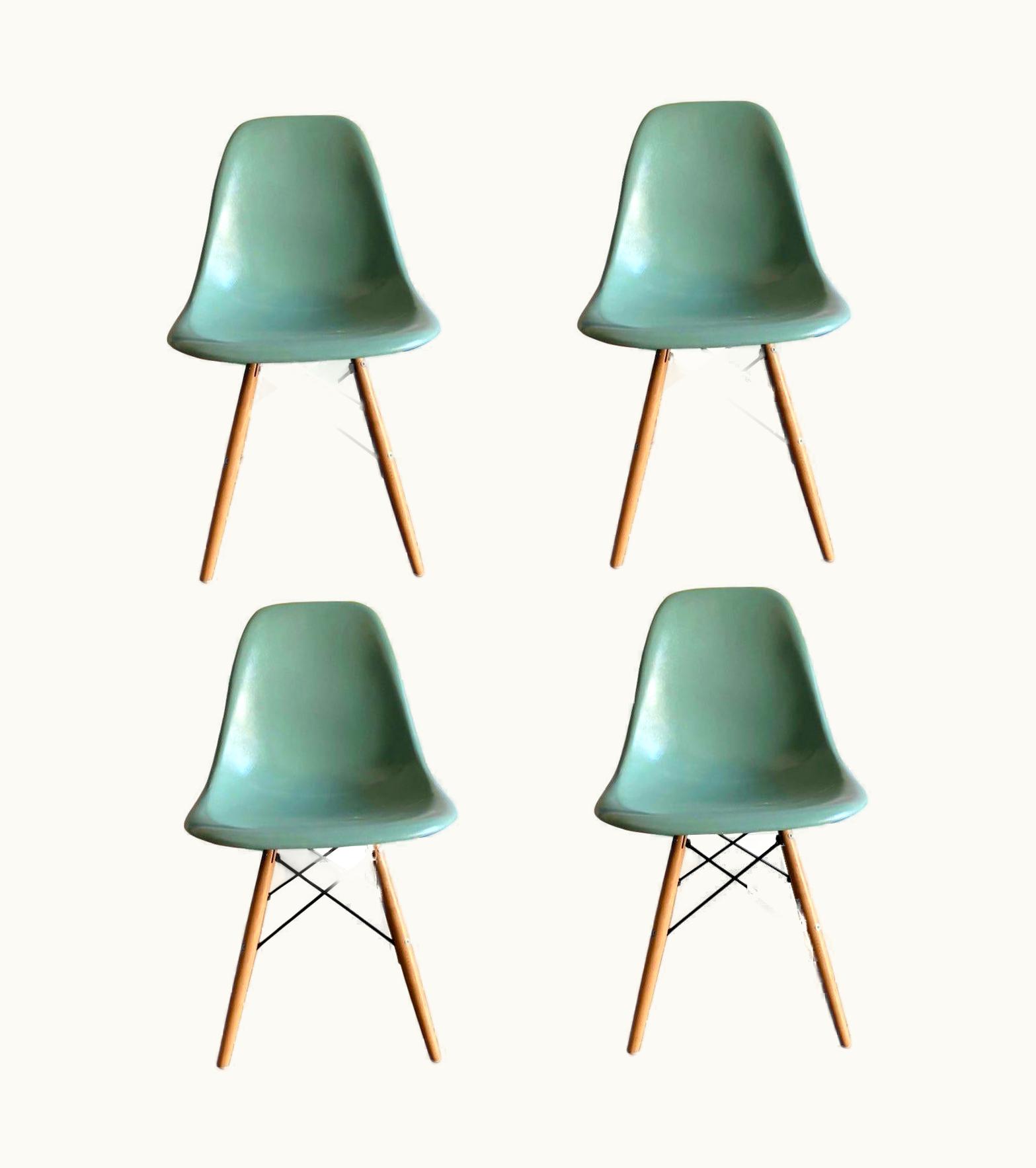 Charles and Ray Eames Herman Miller Eames Dining Chairs In Seafoam Green