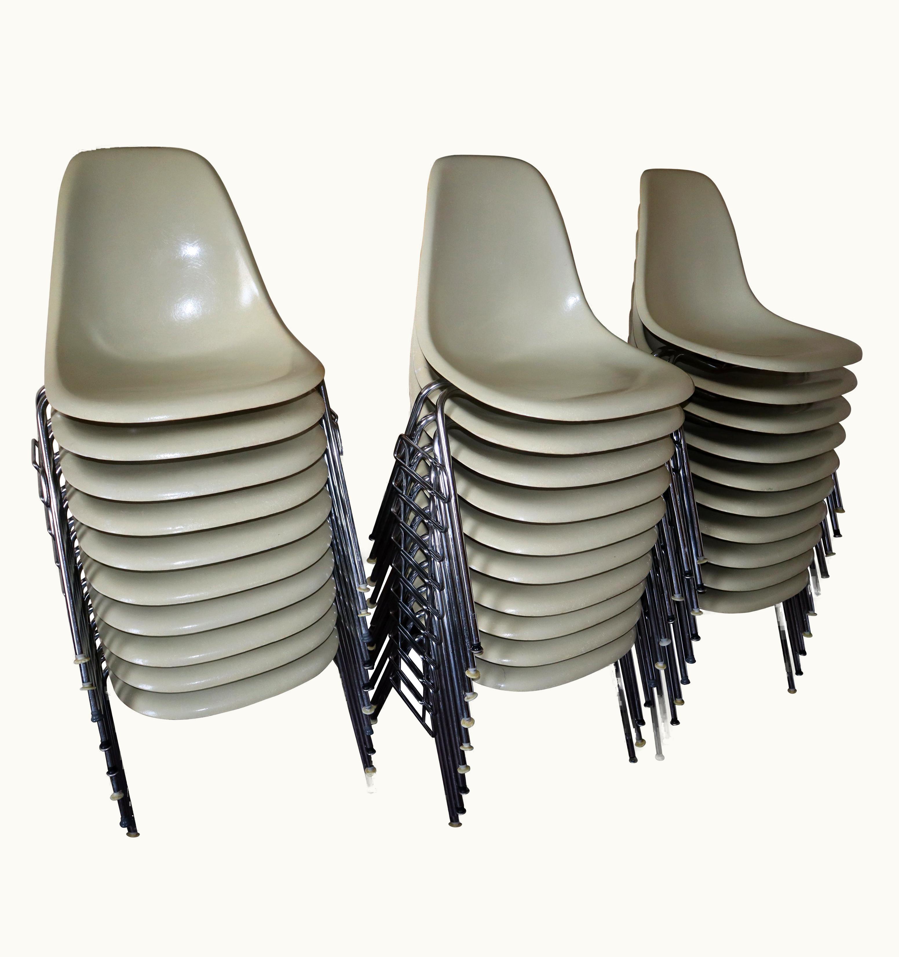 Charles and Ray Eames 30 Vintage DSS Eames Fiberglass Stacking Side Chairs For Herman Miller