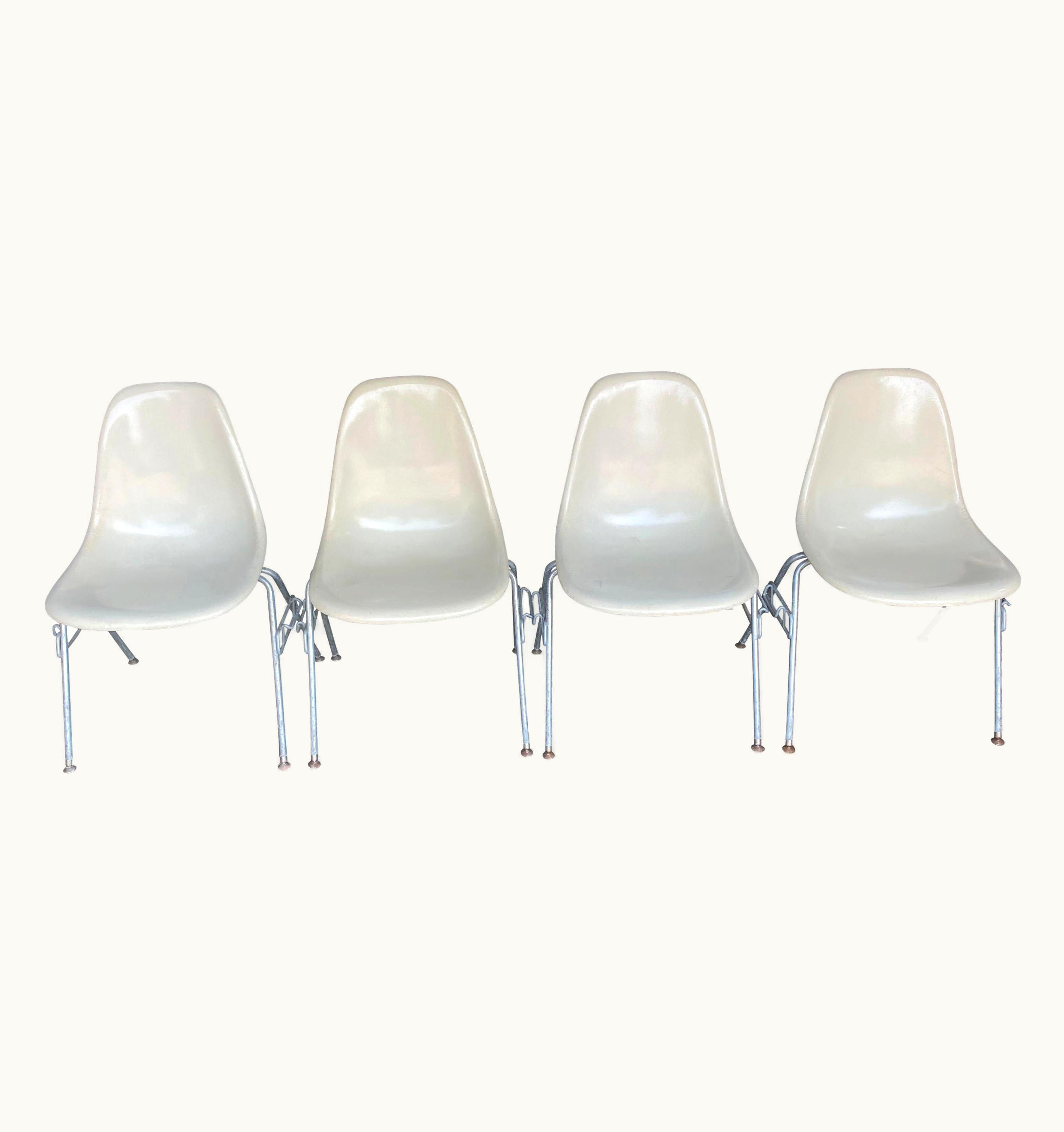 Charles and Ray Eames Four Herman Miller Eames Fiberglass Stacking Dining Chairs