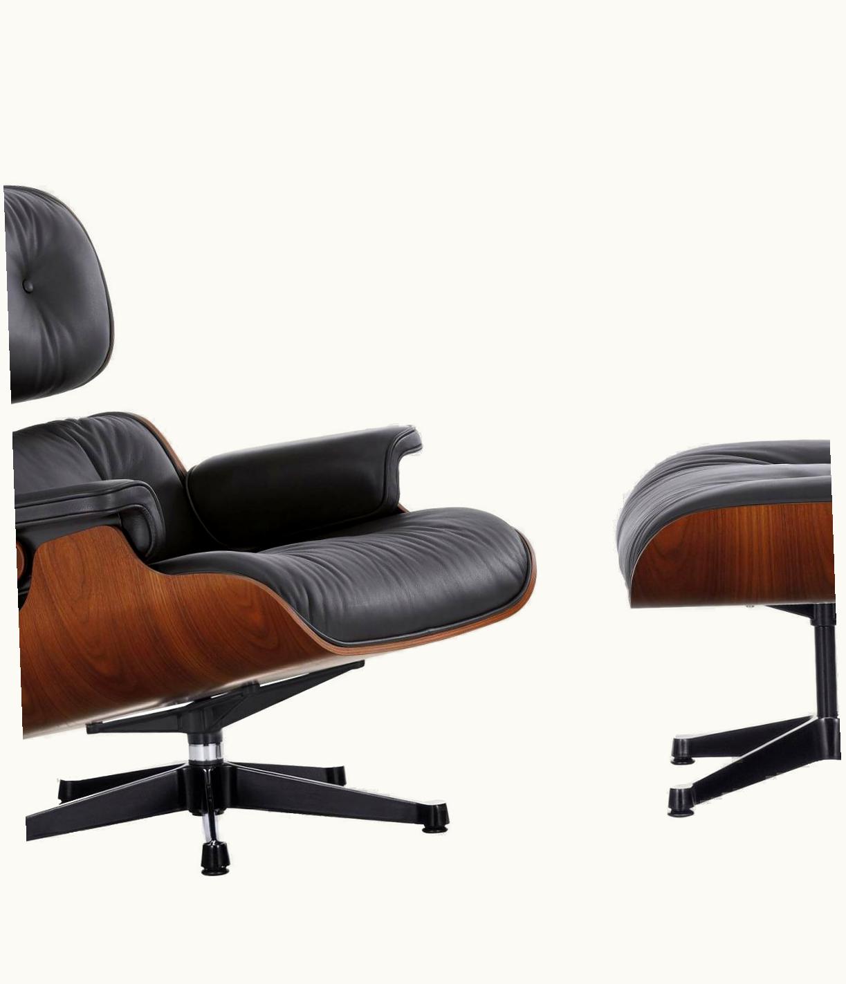 Charles and Ray Eames Charles & Ray Eames Black Leather And Rosewood Ottoman For Lounge Chair