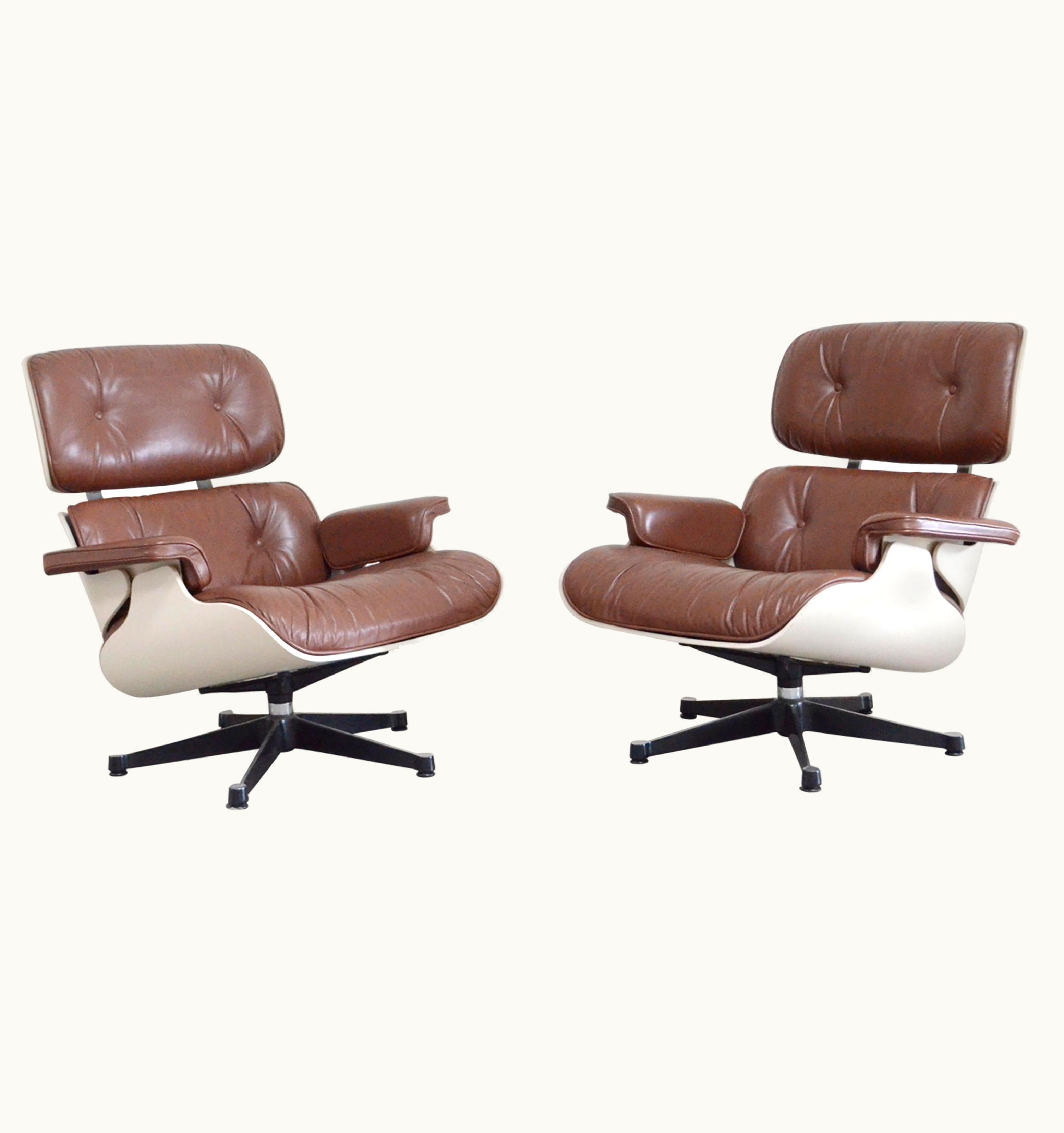 Charles and Ray Eames VItra Eames Lounge Chair Cognac Brown And White Shell, Set Of 2