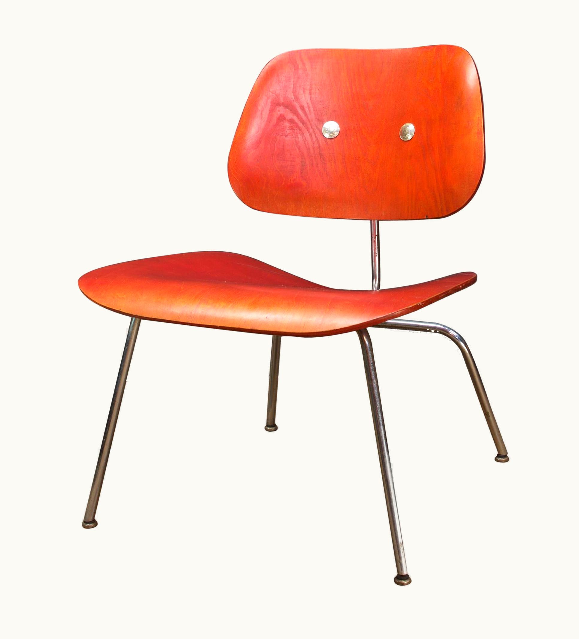 Charles and Ray Eames 1950 Red Analine Plywood Eames Lounge Chair Herman Miller LCM Added JFK Bolts