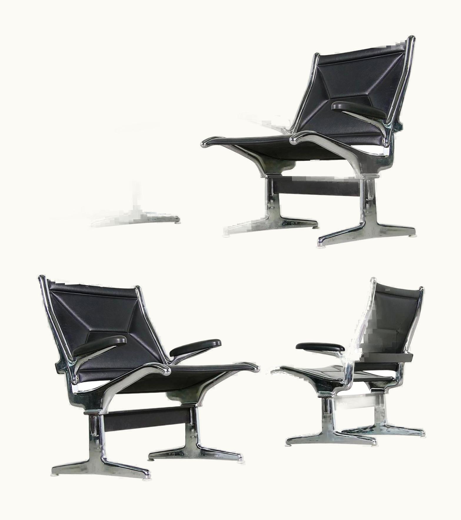 Charles and Ray Eames Set Of Four 1960s Charles Eames Airport Chairs For Herman Miller, Black & Chrome