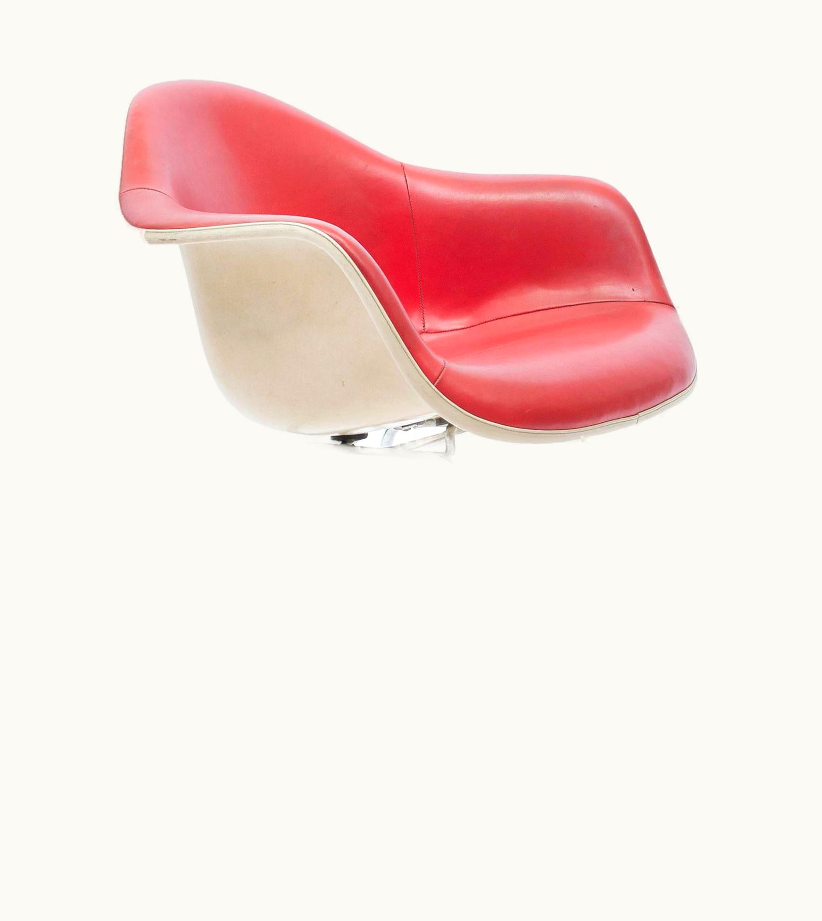Charles and Ray Eames Red Leather 'Dax' Armchair By Charles & Ray Eames, 1960s