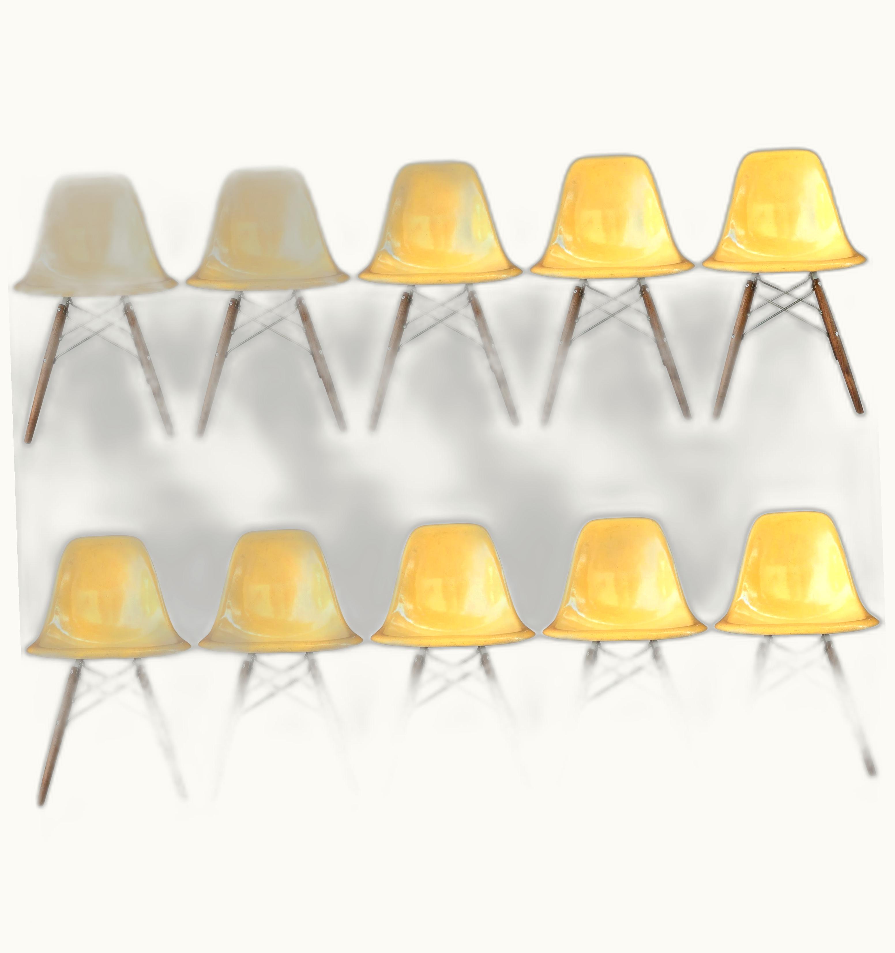 Charles and Ray Eames Ten Herman Miller Eames Ochre Dining Chairs