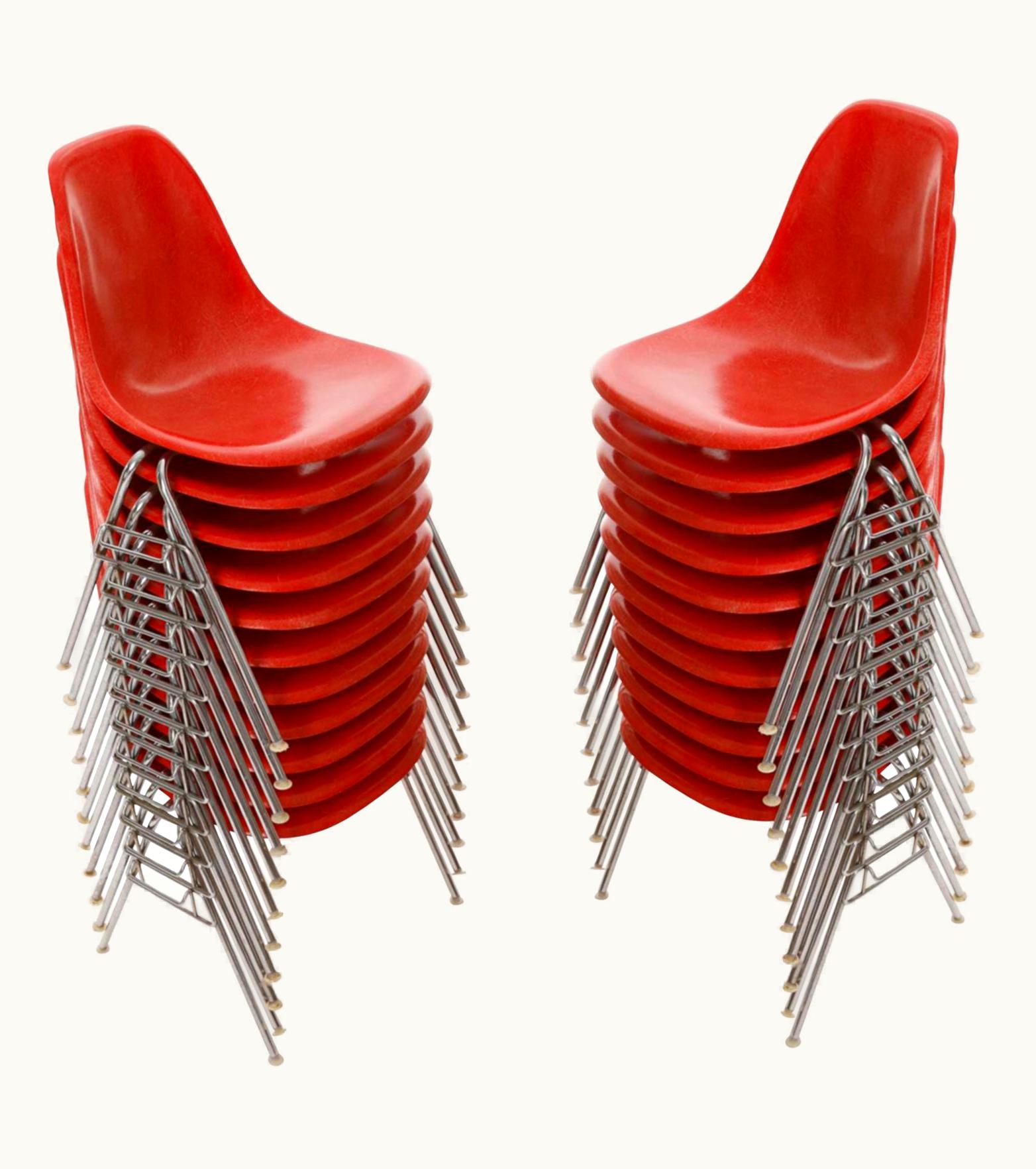 Charles and Ray Eames 22 DSS Stacking Chairs, Charles & Ray Eames, Herman Miller, Red Fiberglass, 1974