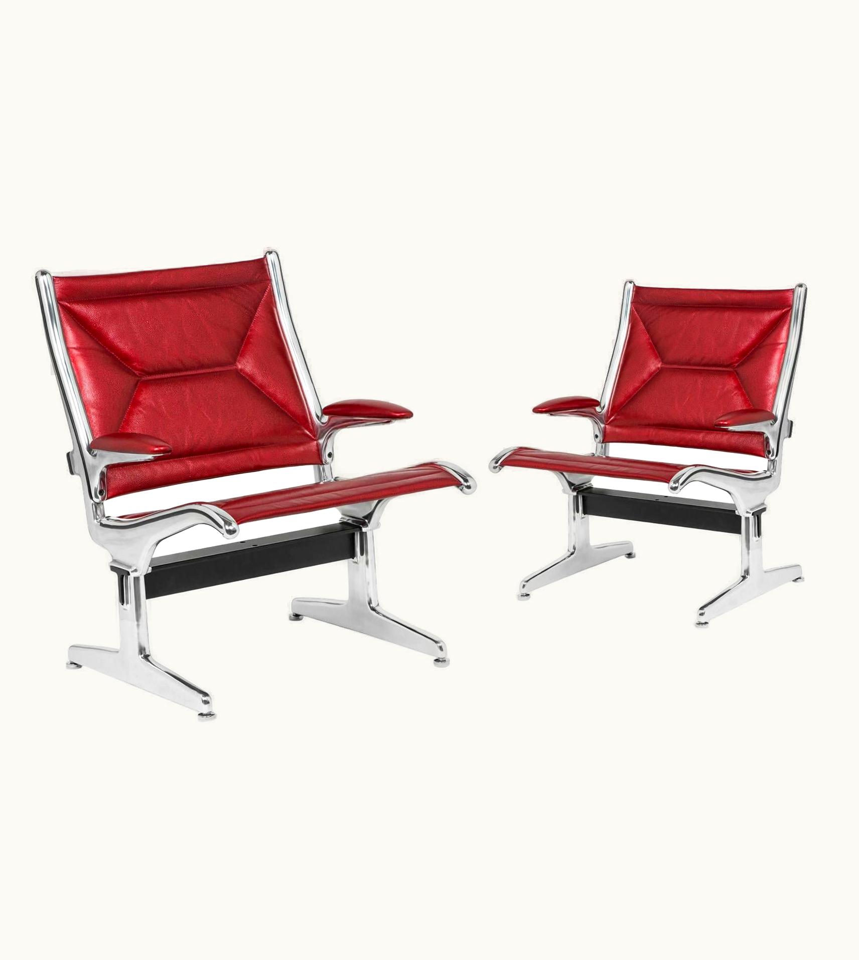 Charles and Ray Eames Charles Eames For Herman Miller Tandem Aluminum Lounge Chairs In Edelman Leather