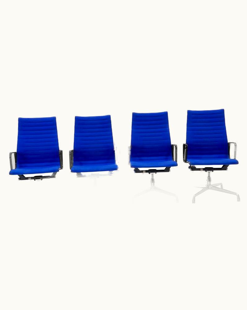 Charles and Ray Eames Charles And Ray Eames High Back Aluminum Group Chairs In Original Blue Fabric