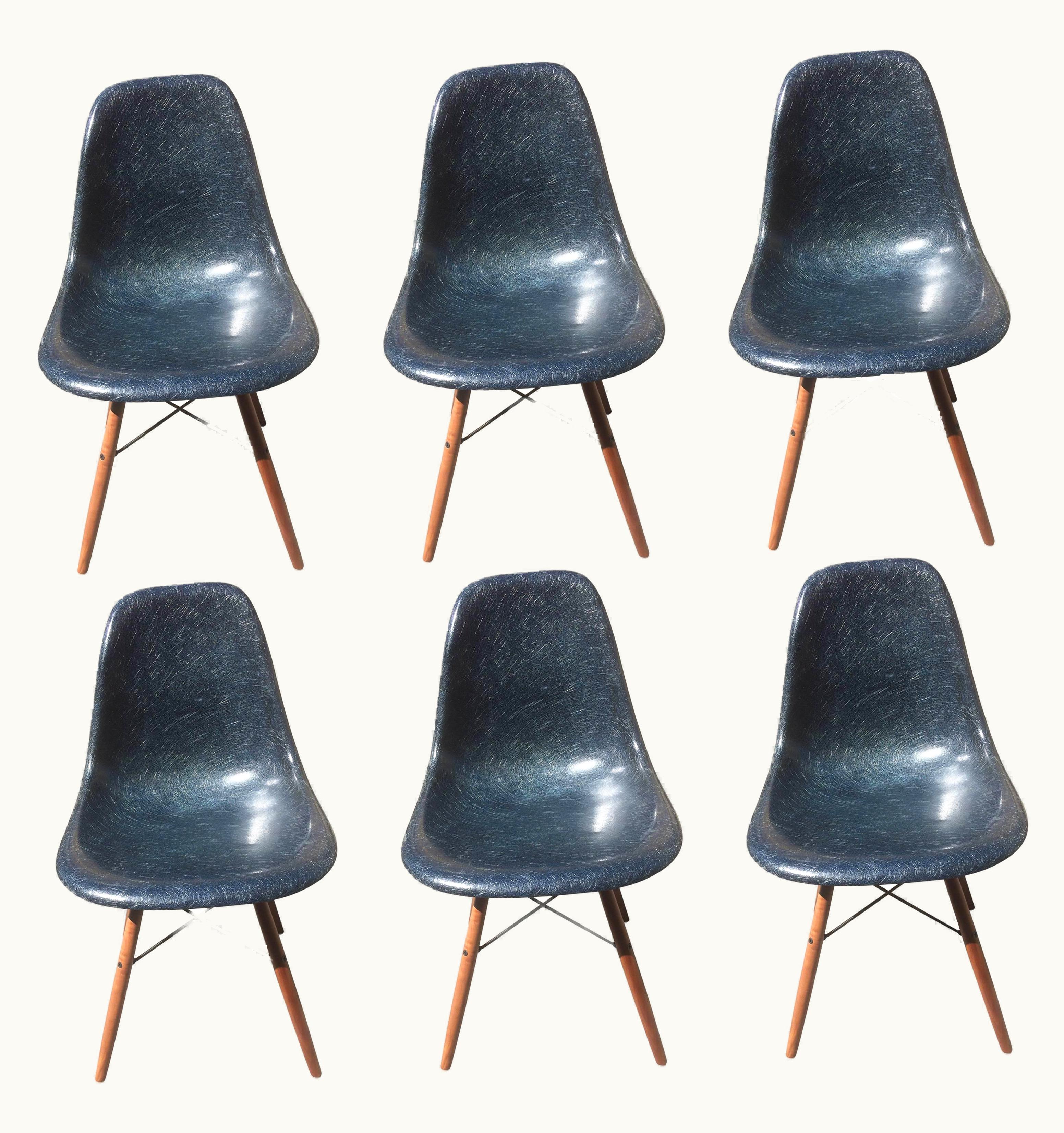 Charles and Ray Eames Vintage Eames Fiberglass Navy Blue Chairs