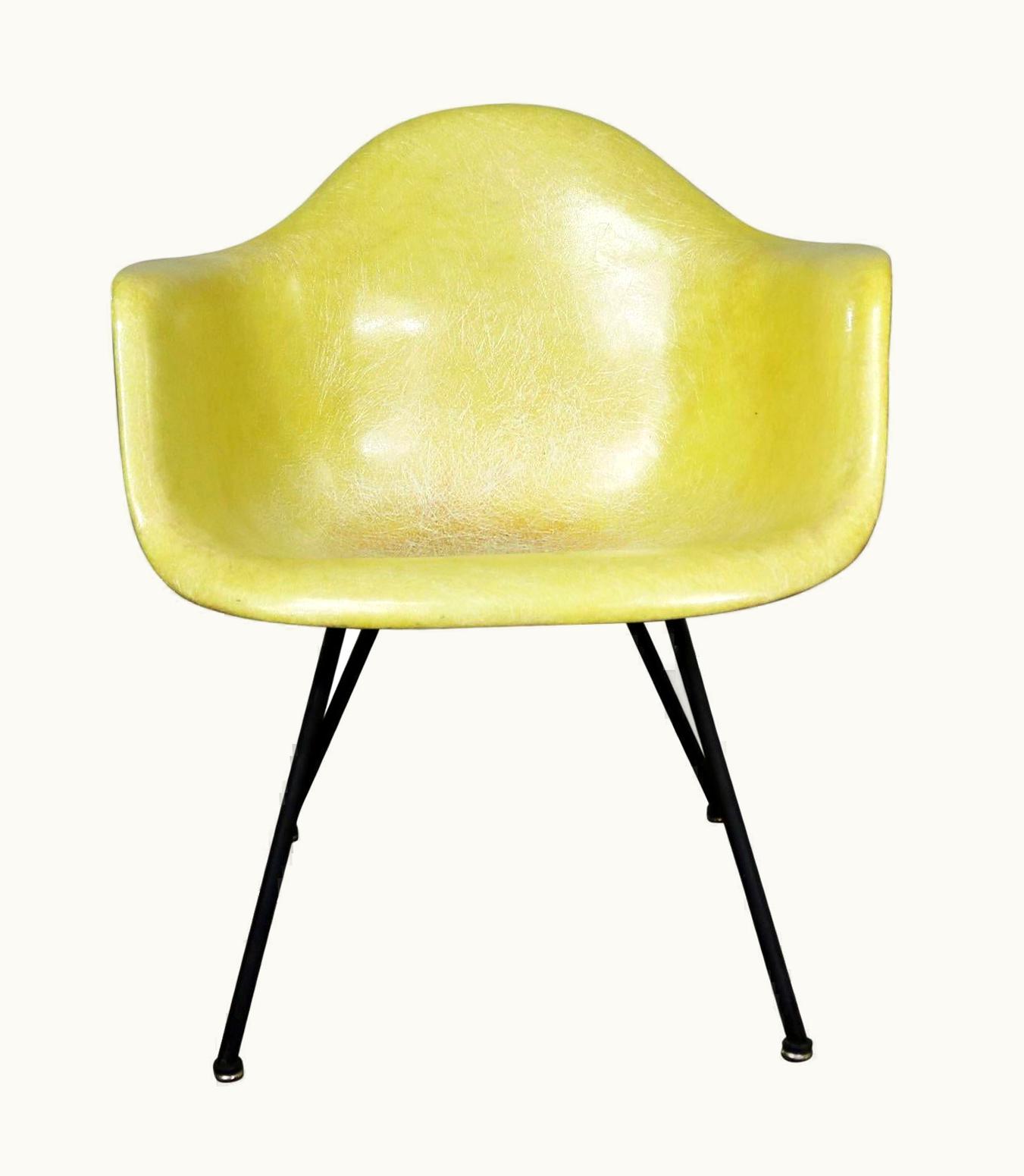Charles and Ray Eames Herman Miller LAX Fiberglass Arm Shell Chair X Base Zenith Rope Edge