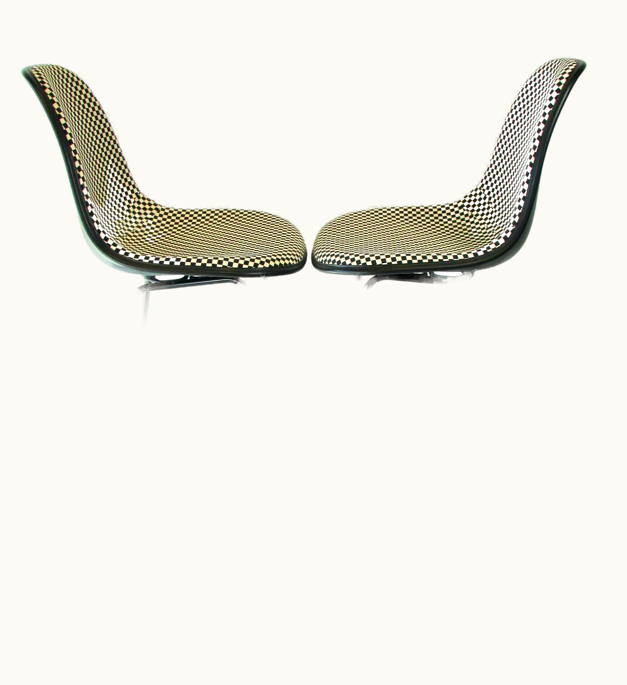 Charles and Ray Eames Pair Of Eames Herman Miller Bar Stools In Alexander Girard Black White Check