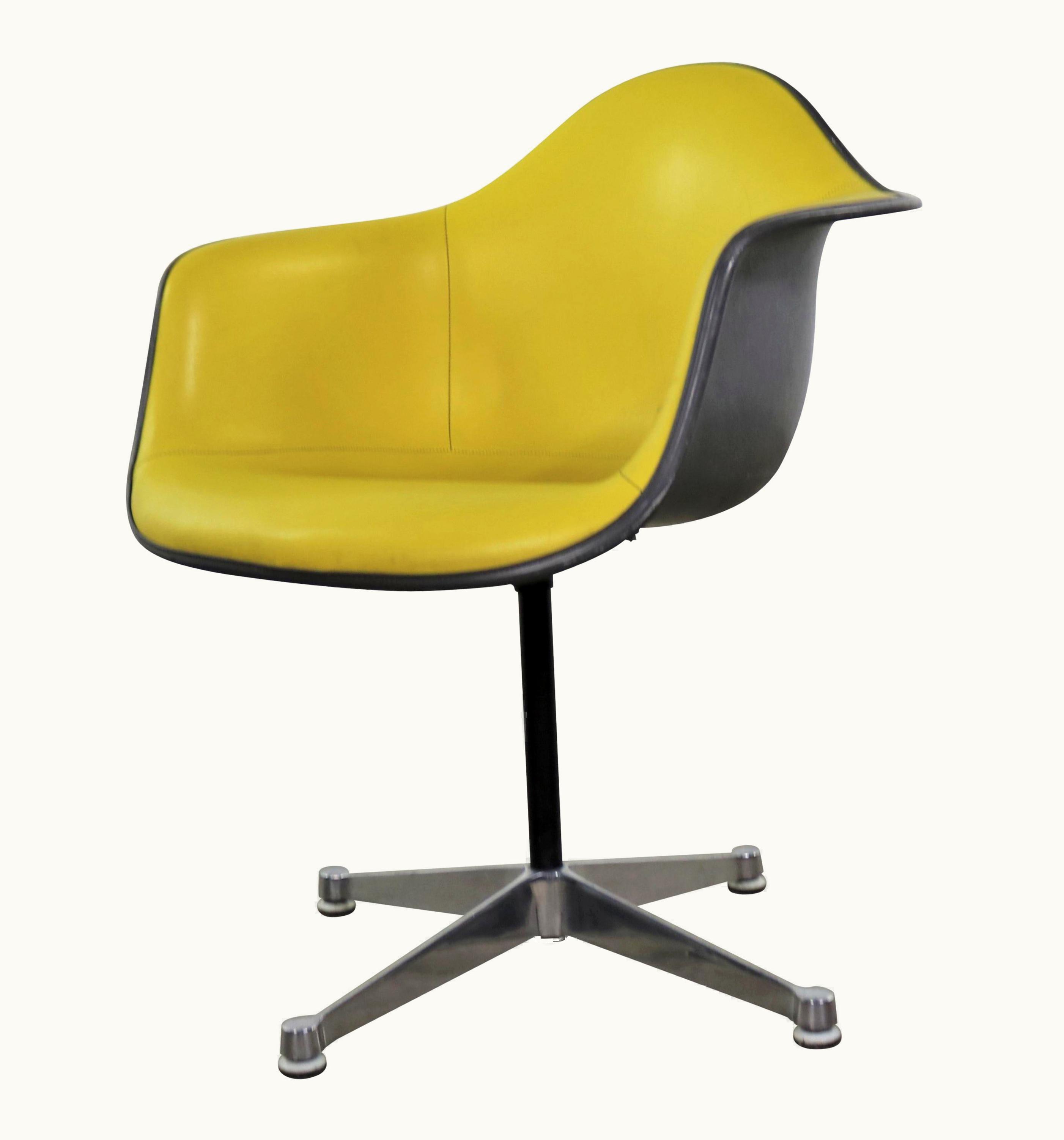 Charles and Ray Eames Charles and Ray Eames PAC Yellow Padded Swivel Armchair w/Gray Fiberglass Shell & Aluminum Base