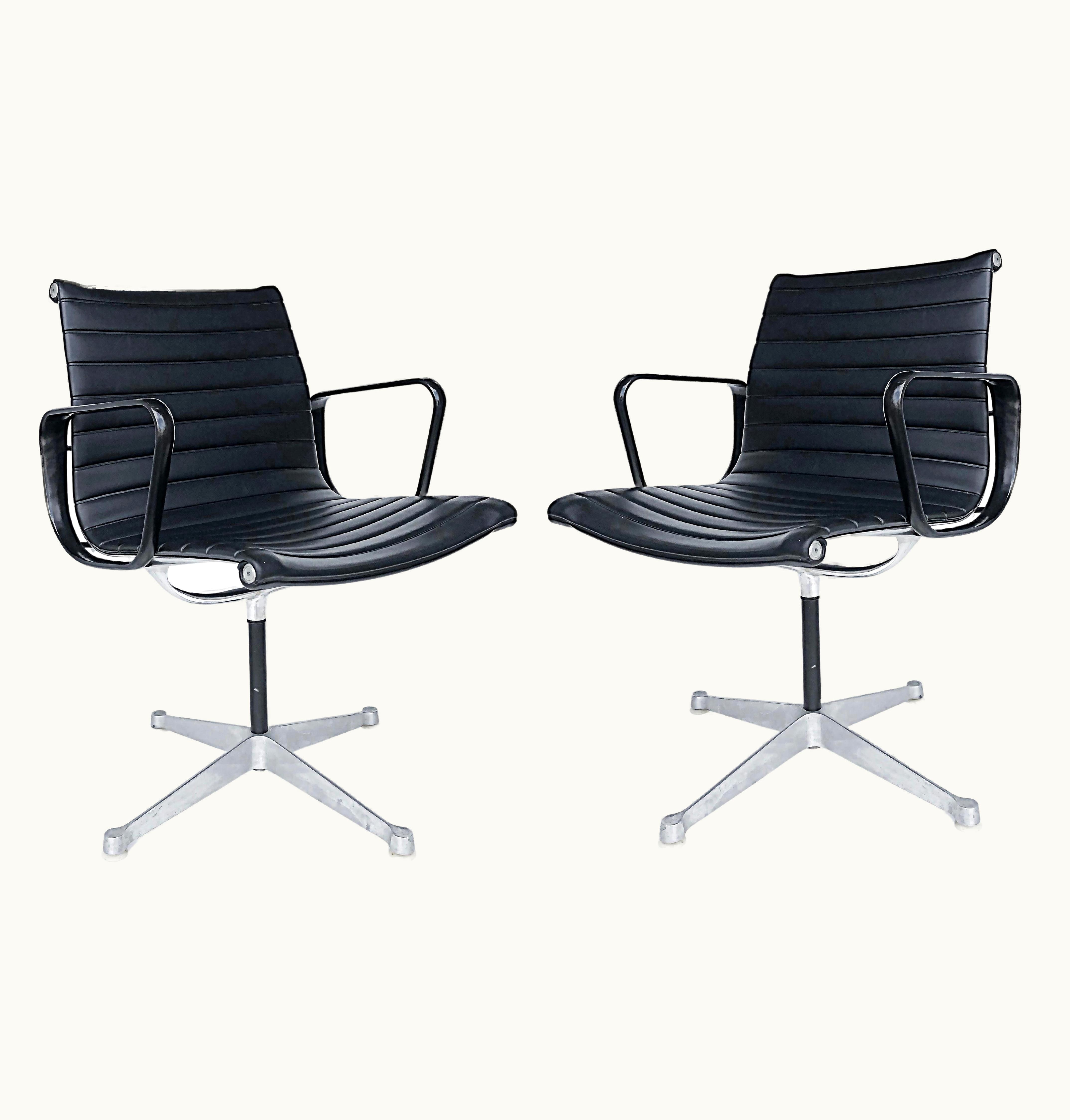 Charles and Ray Eames Herman Miller Aluminum Group EA108 Swivel Chairs, Leather