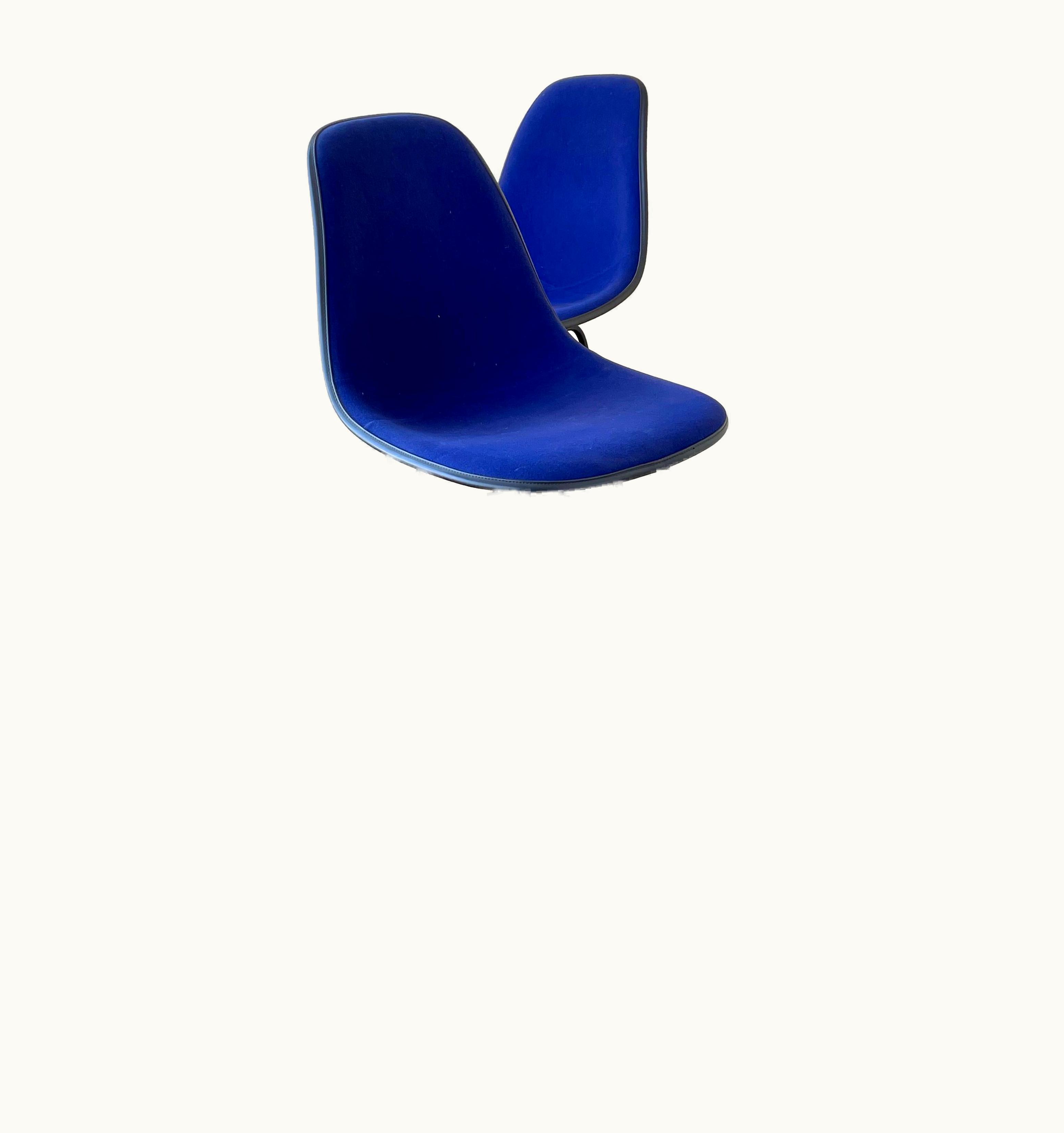 Charles and Ray Eames Charles and Ray Eames Pair Of Barstools Designed By Eames For Herman Miller With Blue Velvet Covers