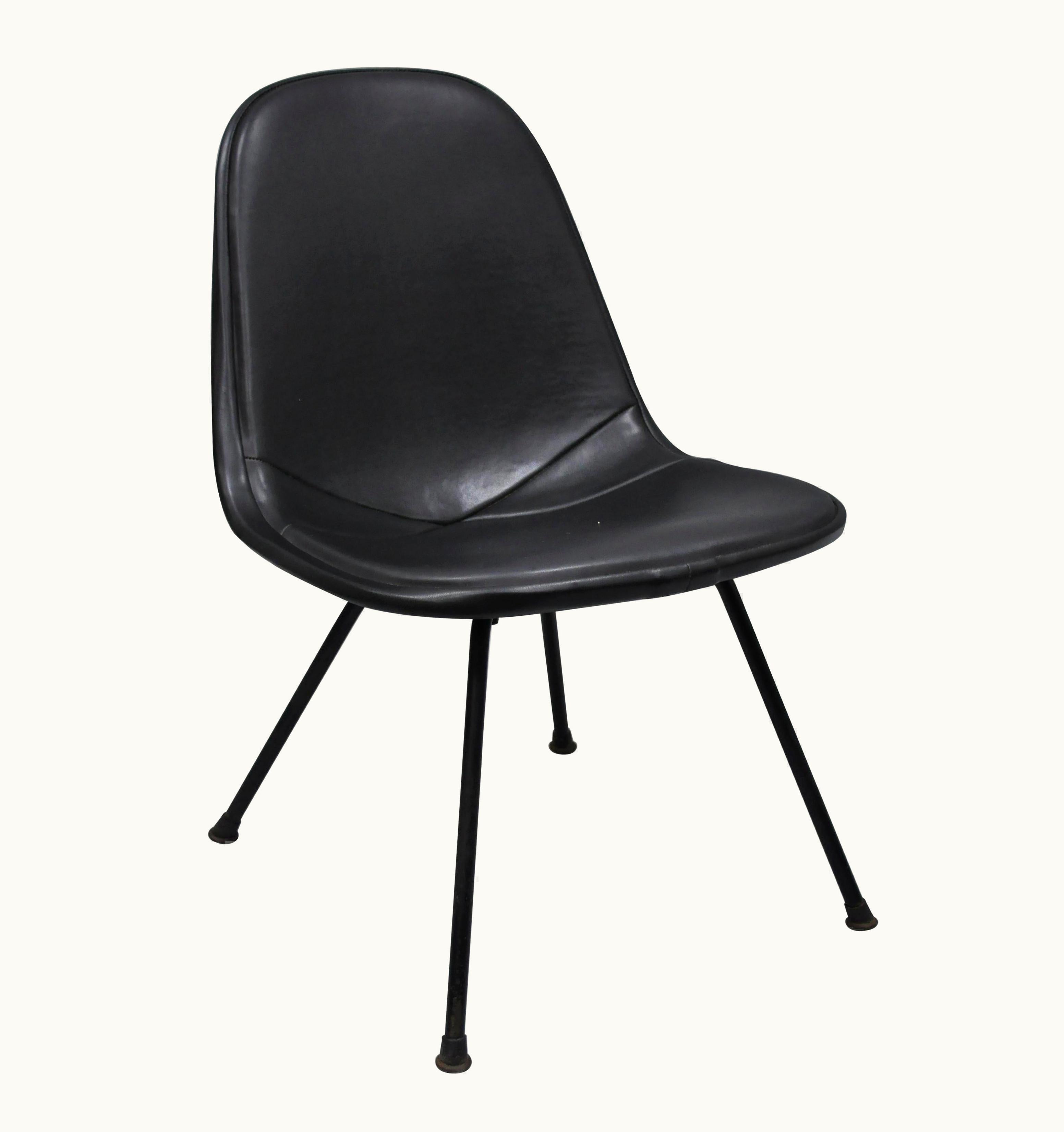 Charles and Ray Eames Charles and Ray Eames Herman Miller Vintage Eames DKX Chair Black Upholstered Padded Vinyl Wire Frame