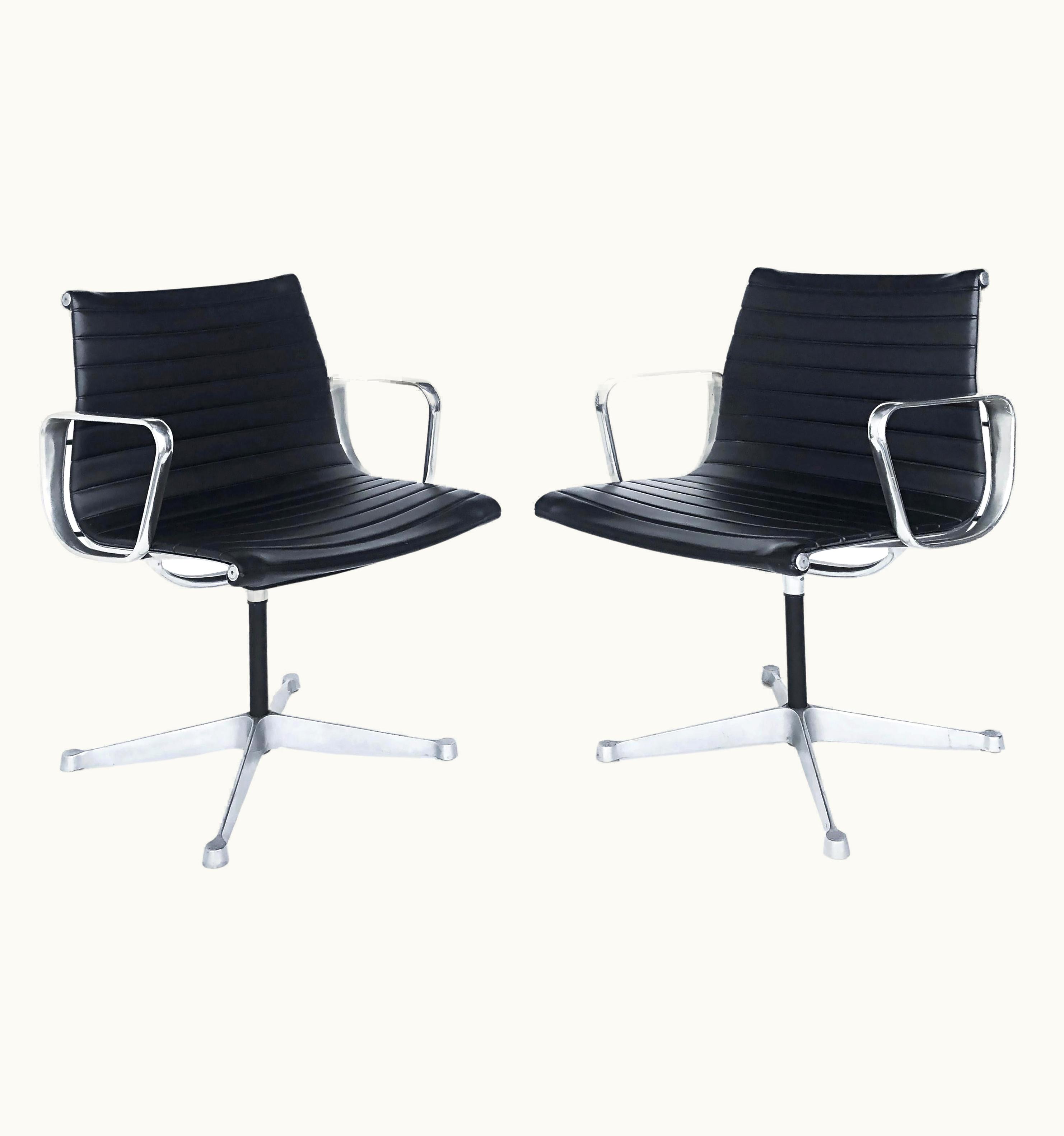 Charles and Ray Eames Charles and Ray Eames Herman Miller EA108 Aluminum Group Swivel Chairs, Leather