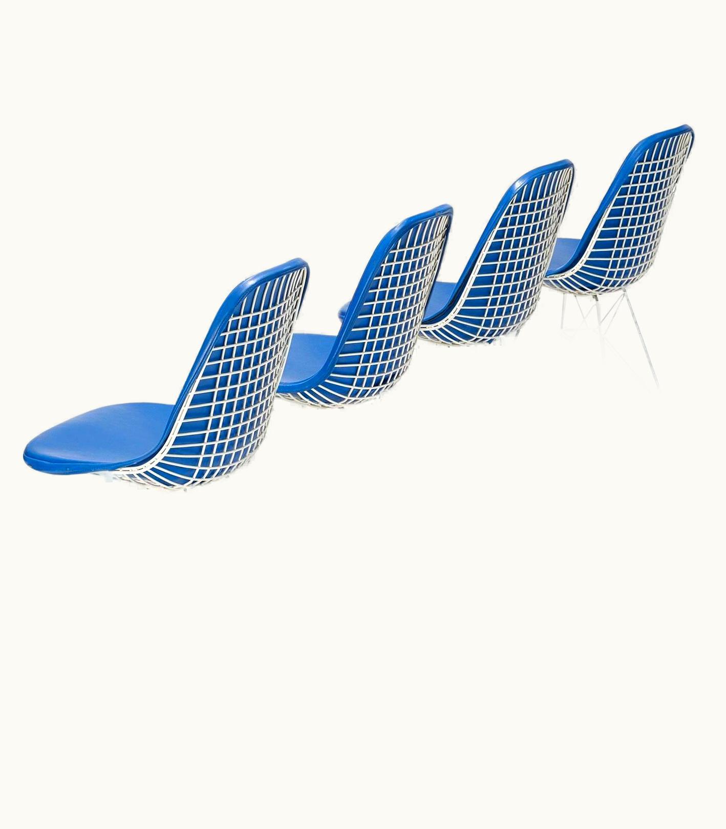 Charles and Ray Eames Charles and Ray Eames Original Set Of 4 Eames DKR-1 Dining Chairs In Blue Vinyl And White Steel, 1951
