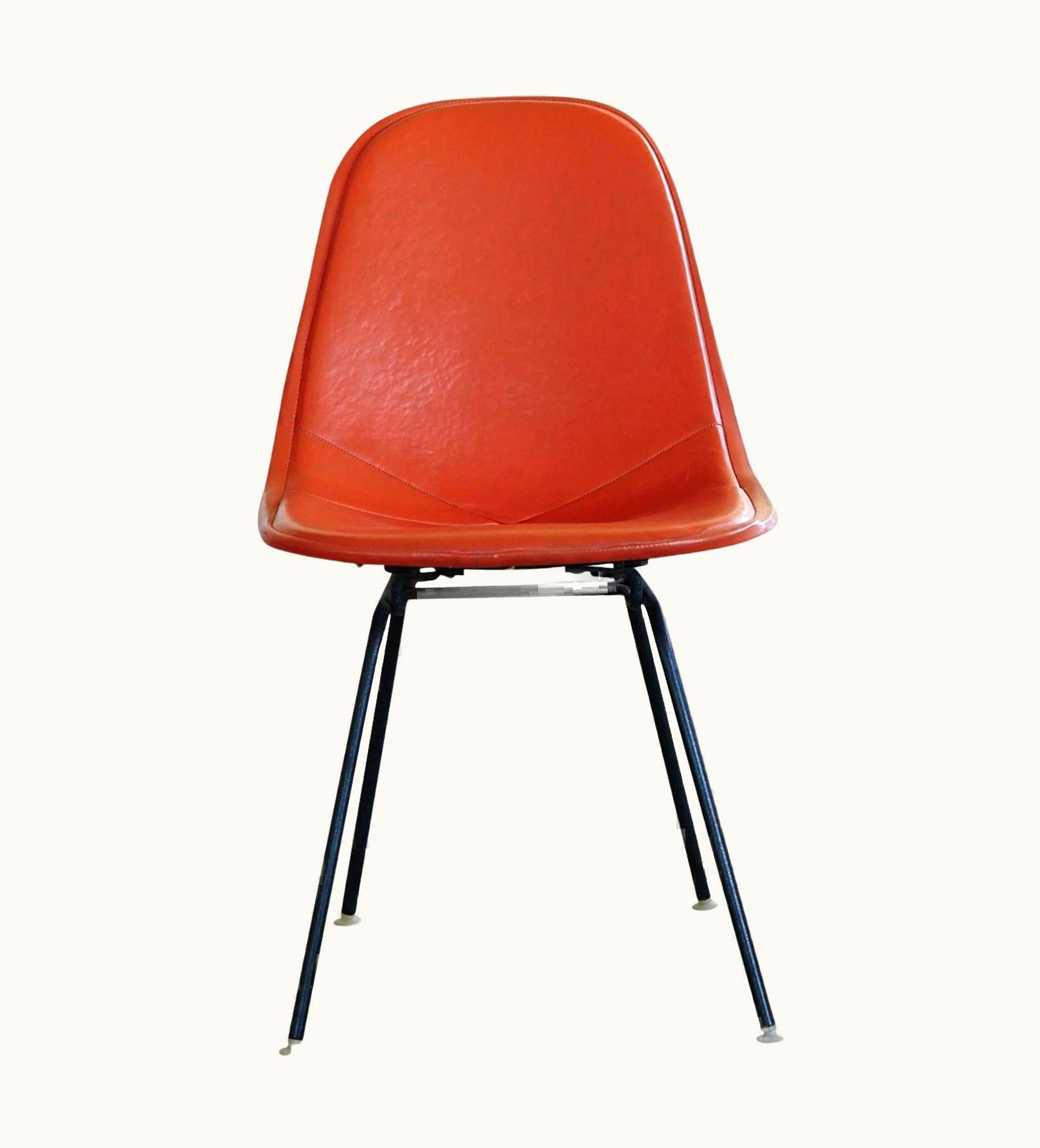 Charles and Ray Eames Charles and Ray Eames Original Eames DKX-1 Side Chair In Orange Leather For Herman Miller, 1960s