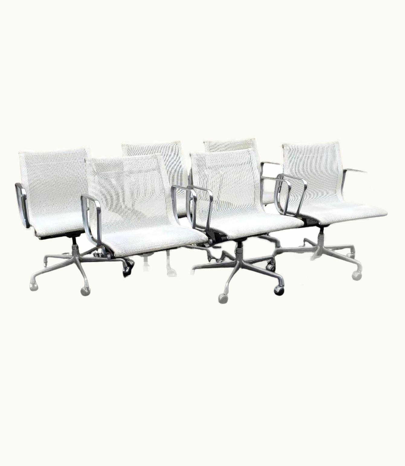 Charles and Ray Eames Charles and Ray Eames 6 White Mesh Eames Herman Miller Tilt Swivel Aluminum Group Chairs 5 Star Base