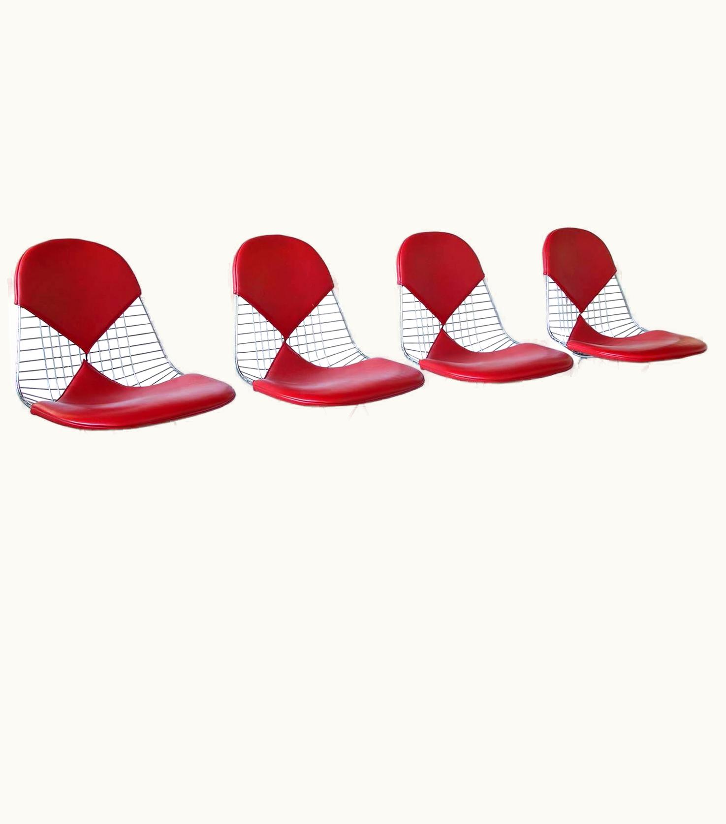 Charles and Ray Eames Charles and Ray Eames 1950, Charles And Ray Eames, Set Of Four DKR Chairs Red Leather Bikinis