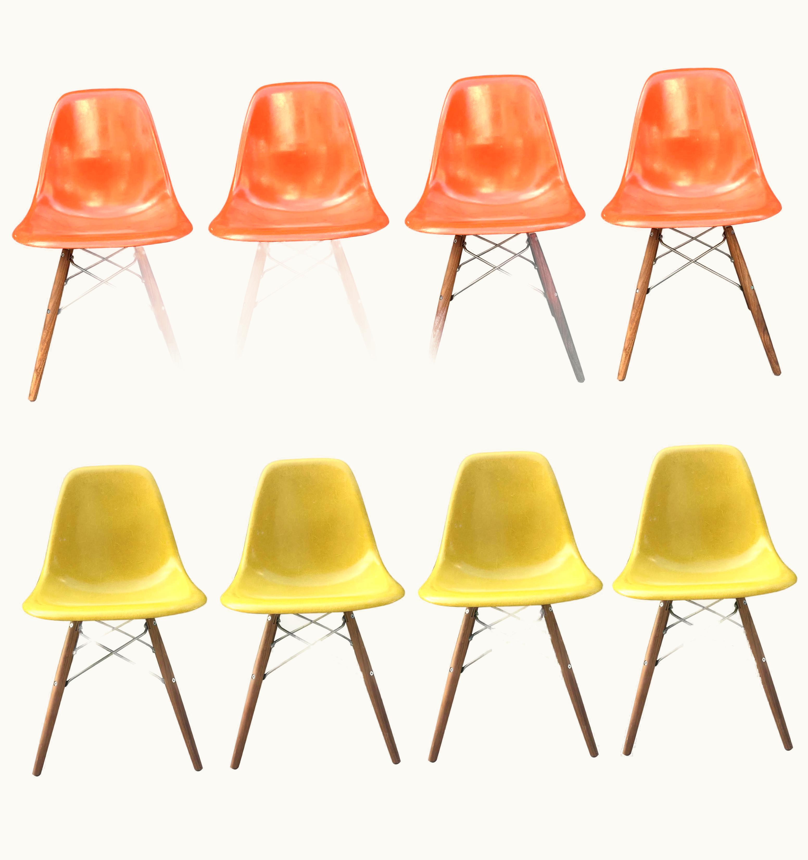 Charles and Ray Eames Charles and Ray Eames Eight Herman Miller Eames Dining Chairs In Orange And Ochre