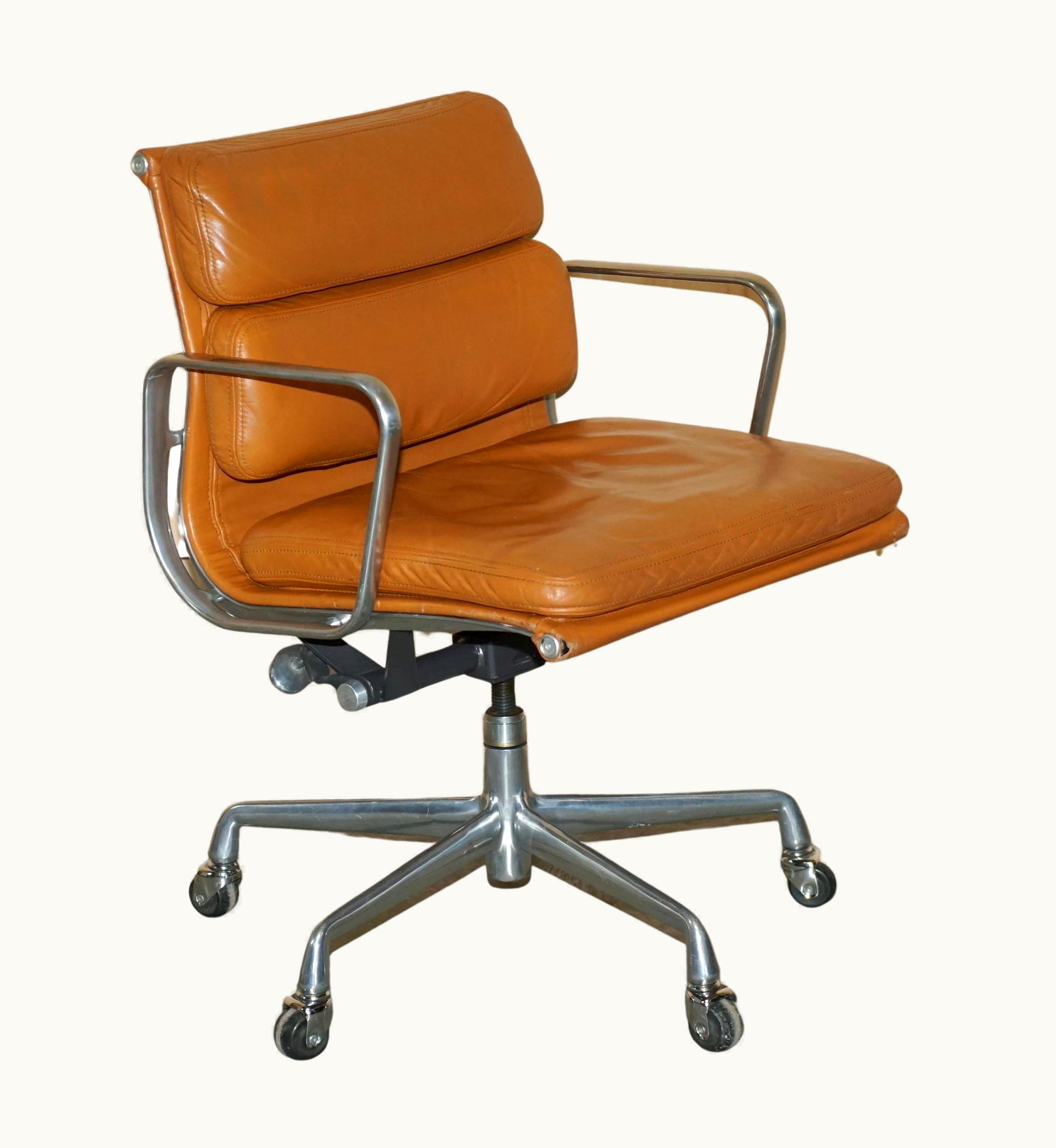 Charles and Ray Eames Charles and Ray Eames Chanel Head Office Herman Miller Eames EA217 Cognac Leather Softpad Office Chair