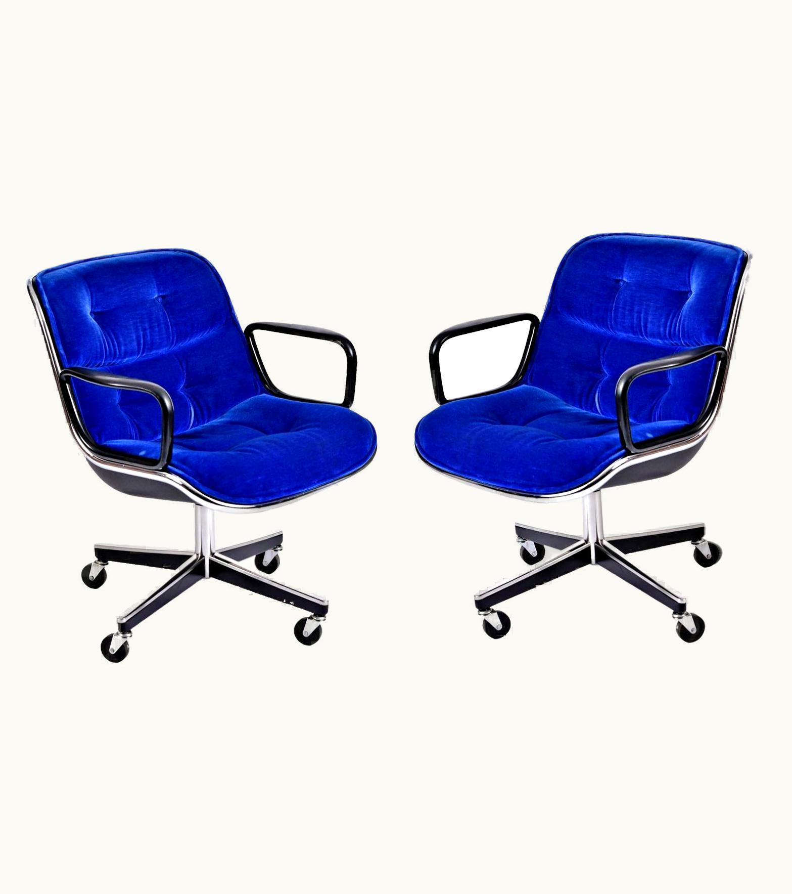 Charles Pollock;George Nelson Charles Pollock;George Nelson Blue Velvet Executive Chairs Charles Pollock For Knoll With Height Tension Knob